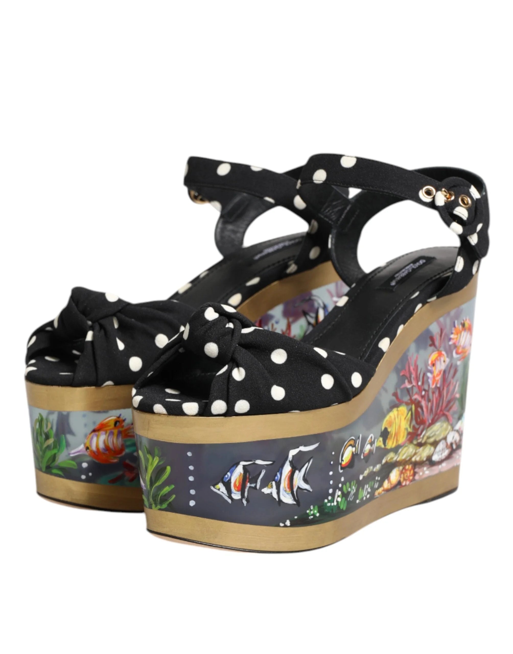 Dolce & Gabbana Multicolor Fish Polka Dot Wedge Sandals Shoes - EU37/US6.5