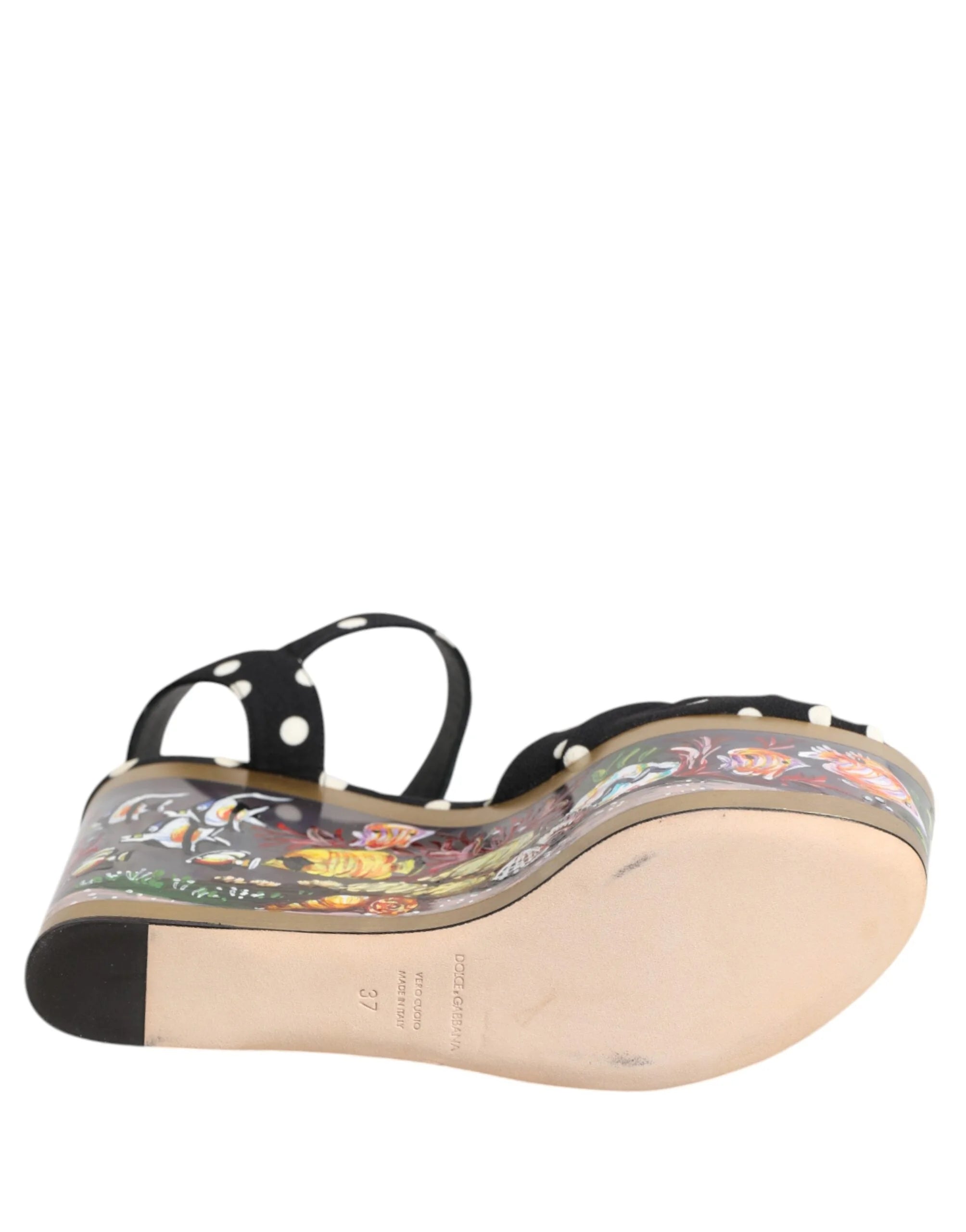 Dolce & Gabbana Multicolor Fish Polka Dot Wedge Sandals Shoes - EU37/US6.5 - Sandals