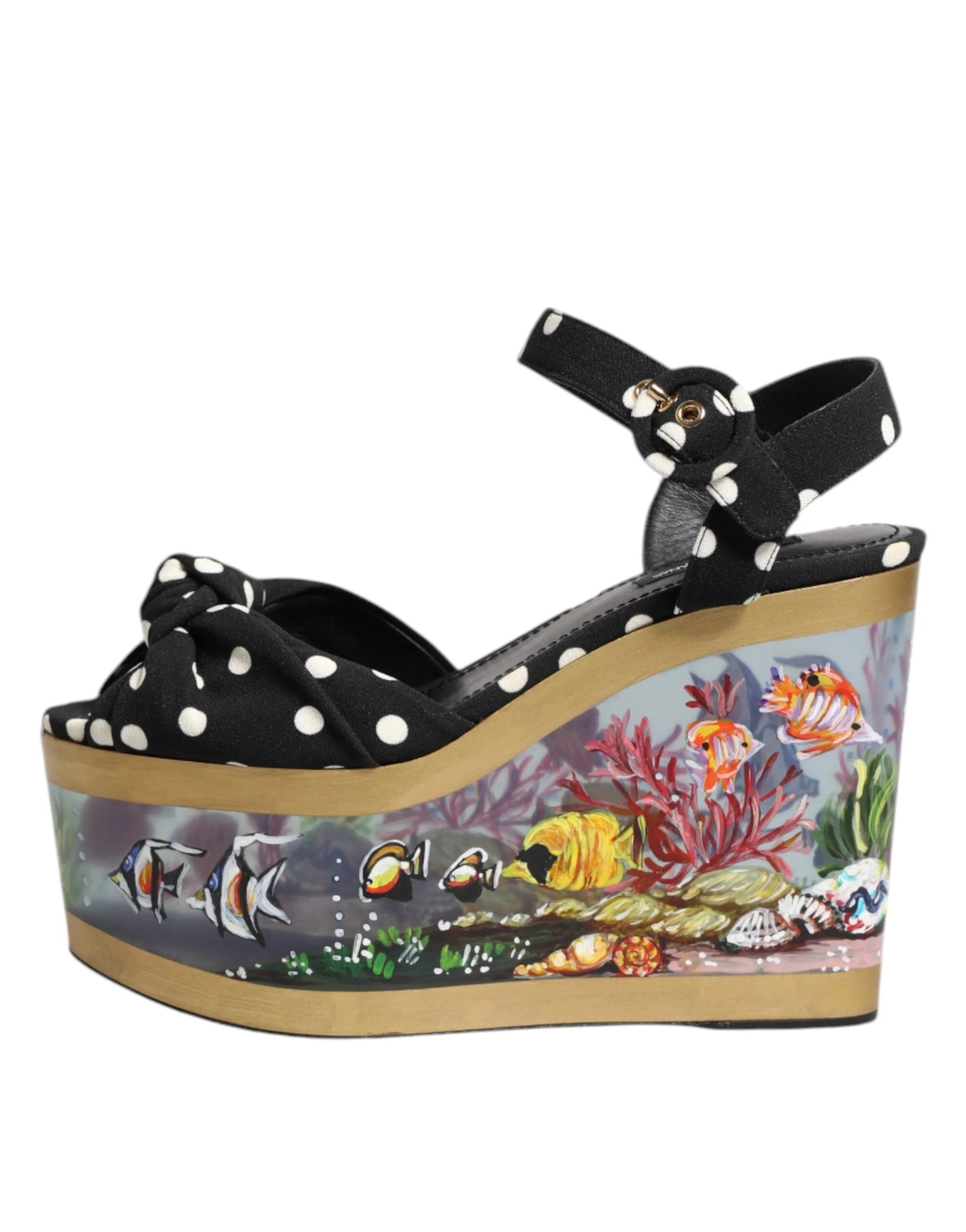 Dolce & Gabbana Multicolor Fish Polka Dot Wedge Sandals Shoes - EU37/US6.5 - Sandals