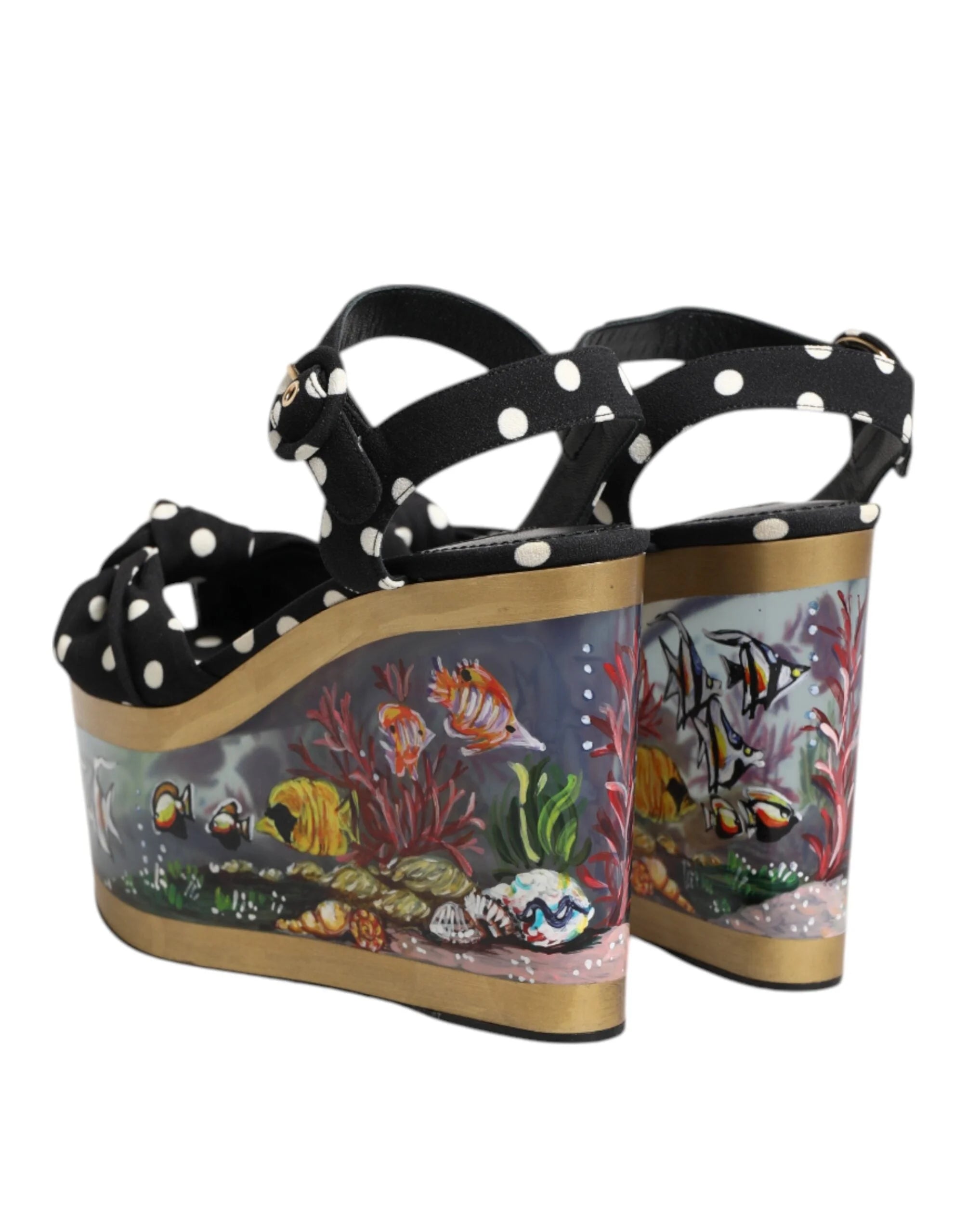 Dolce & Gabbana Multicolor Fish Polka Dot Wedge Sandals Shoes - EU37/US6.5