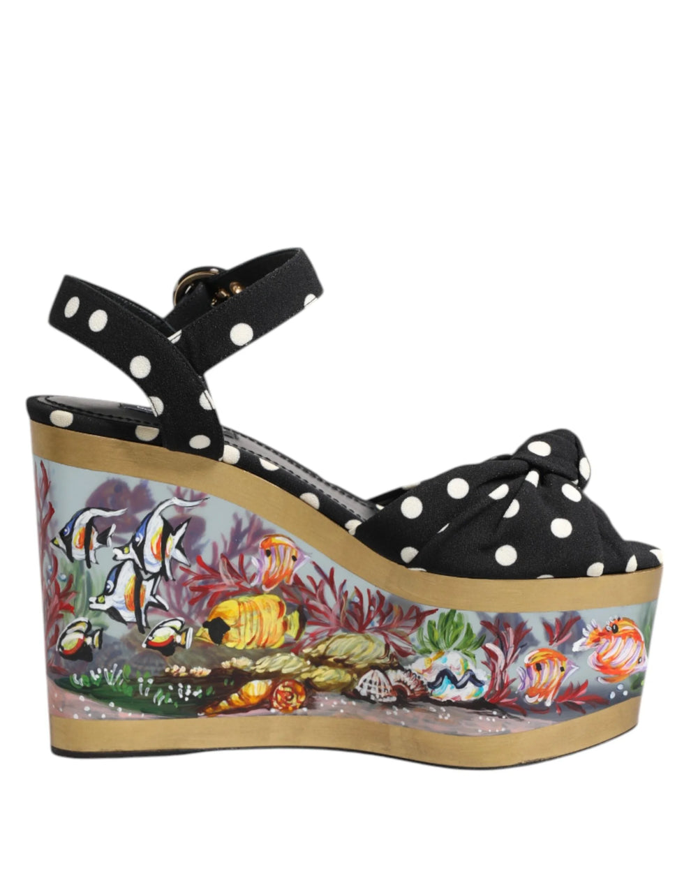 Dolce & Gabbana Multicolor Fish Polka Dot Wedge Sandals Shoes - EU37/US6.5