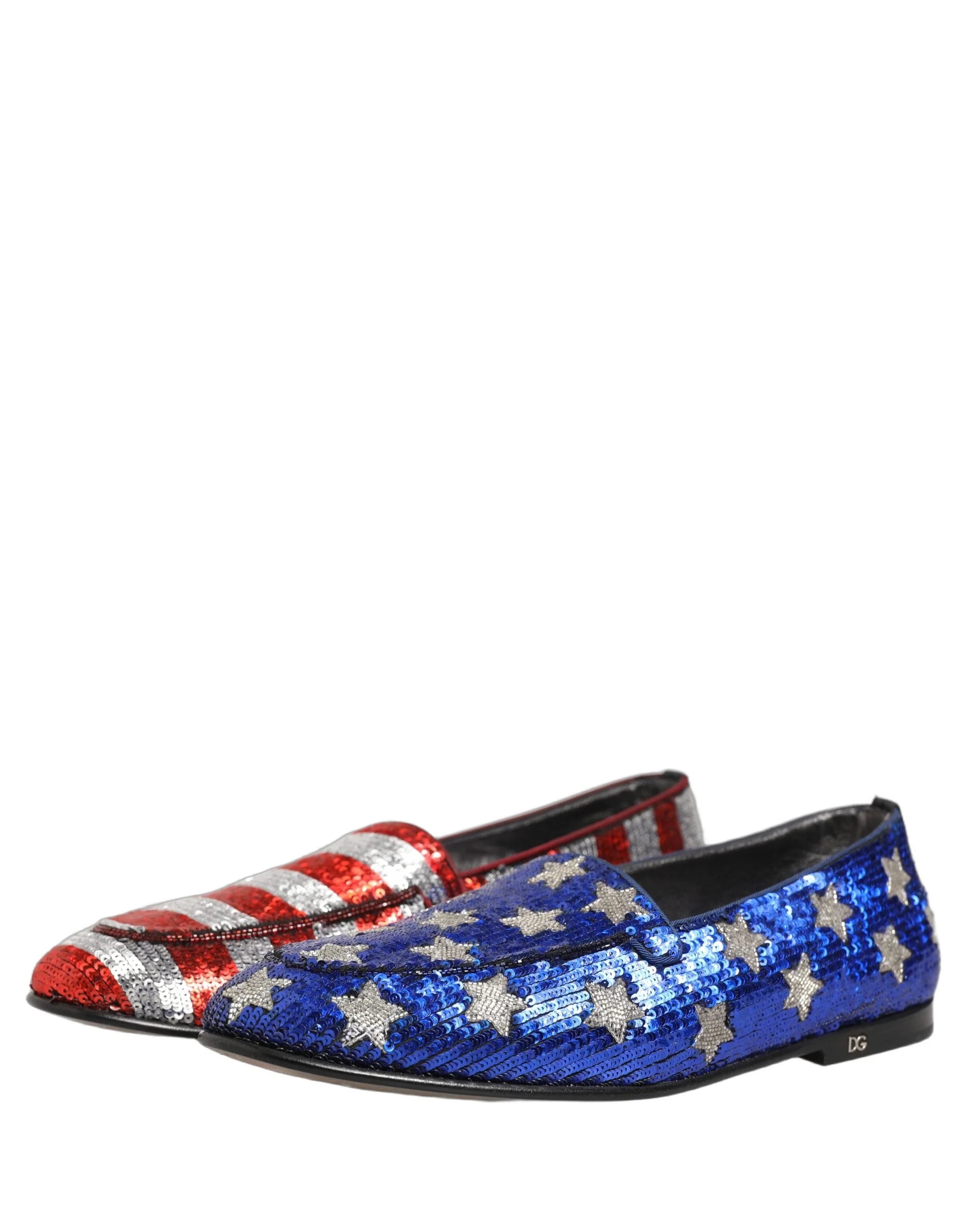 Dolce & Gabbana Multicolor Flag Sequin Dress Loafers Shoes - EU43/US10