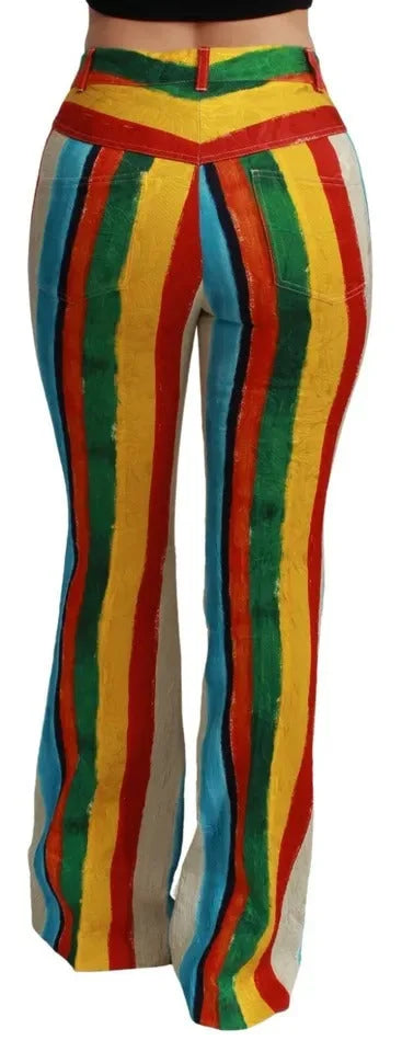 Dolce & Gabbana Multicolor Flared Riga Pittorica Pants - IT40|S - Trousers