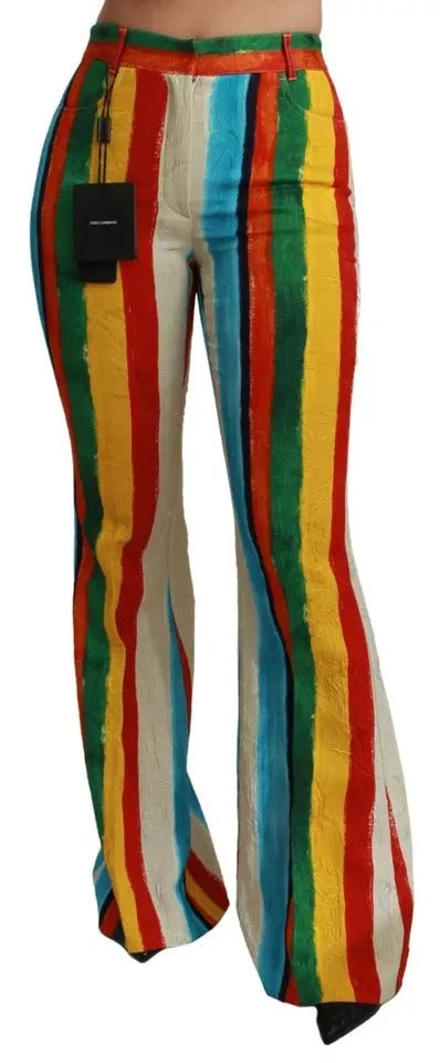Dolce & Gabbana Multicolor Flared Riga Pittorica Pants - IT40|S - Trousers
