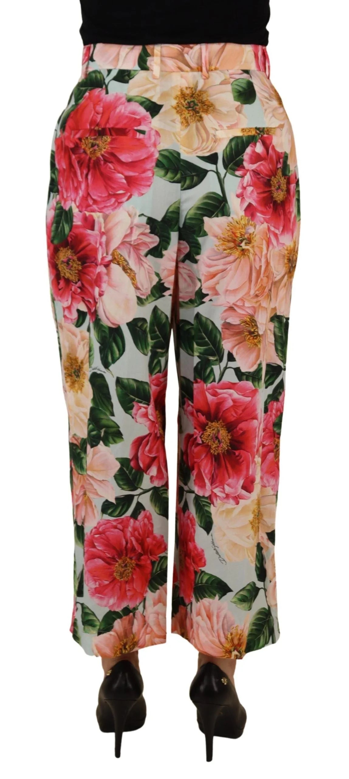 Dolce & Gabbana Multicolor Flora Printed High Waist Cropped Trouser Pants - Trousers