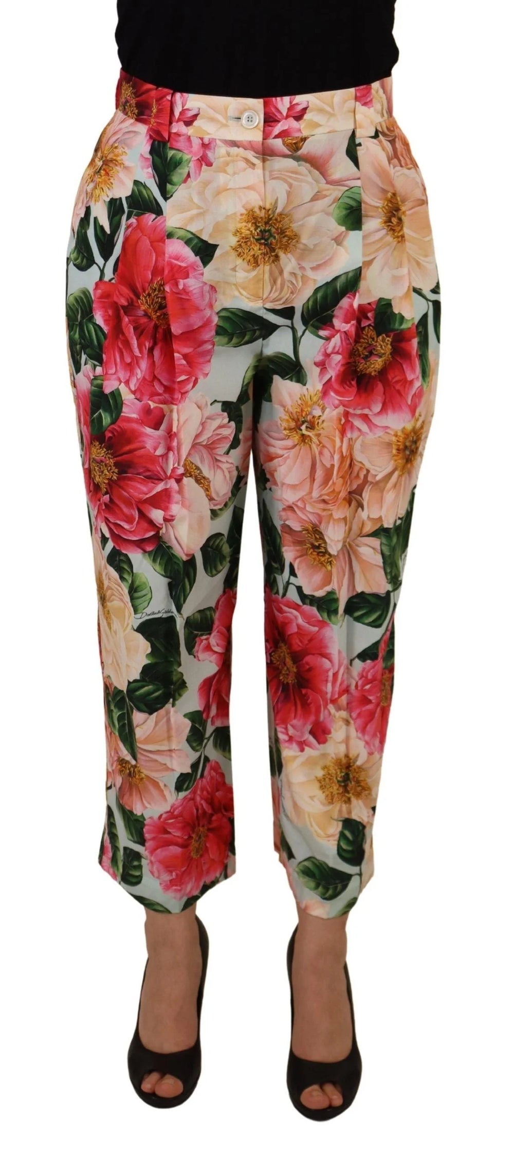 Dolce & Gabbana Multicolor Flora Printed High Waist Cropped Trouser Pants - Trousers