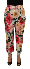 Dolce & Gabbana Multicolor Flora Printed High Waist Cropped Trouser Pants - Trousers
