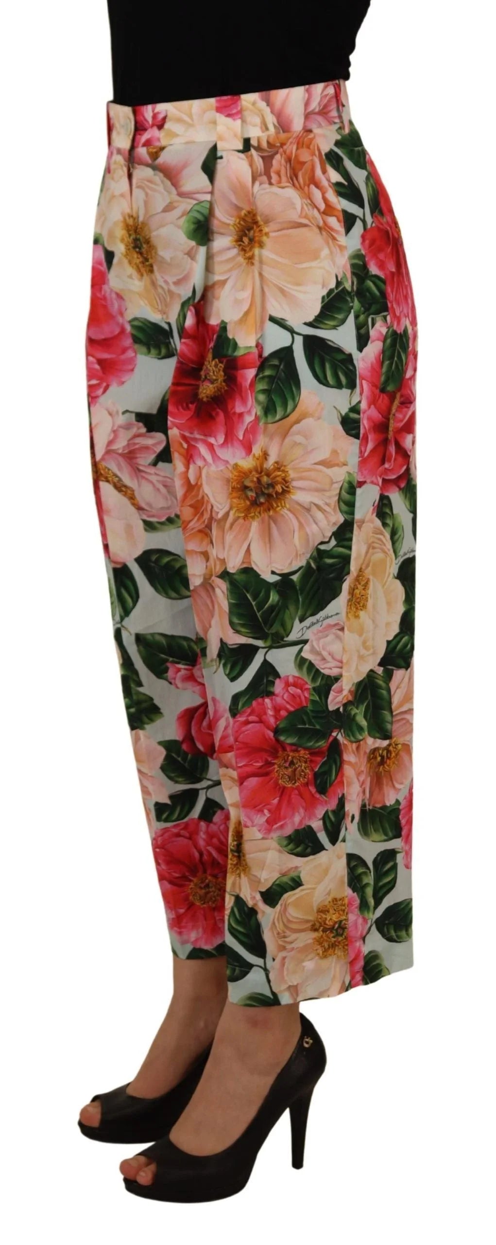 Dolce & Gabbana Multicolor Flora Printed High Waist Cropped Trouser Pants - Trousers