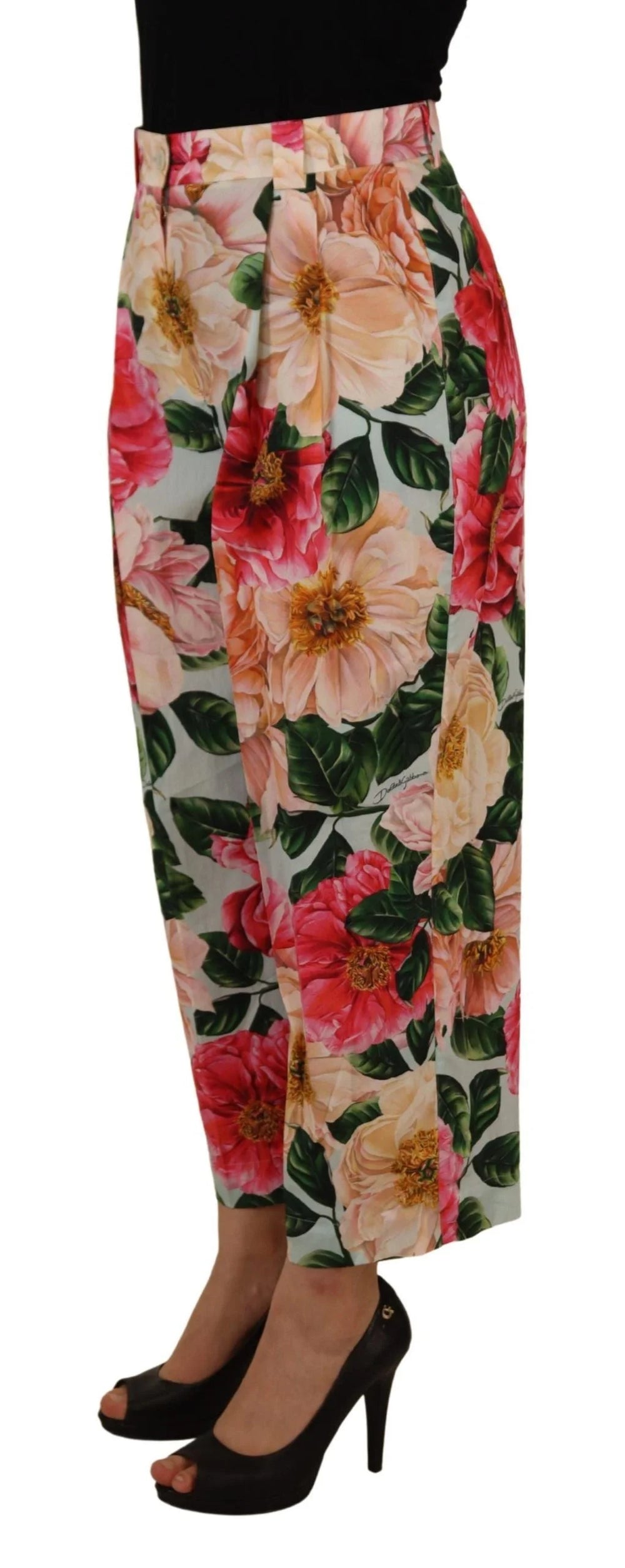 Dolce & Gabbana Multicolor Flora Printed High Waist Cropped Trouser Pants - Trousers