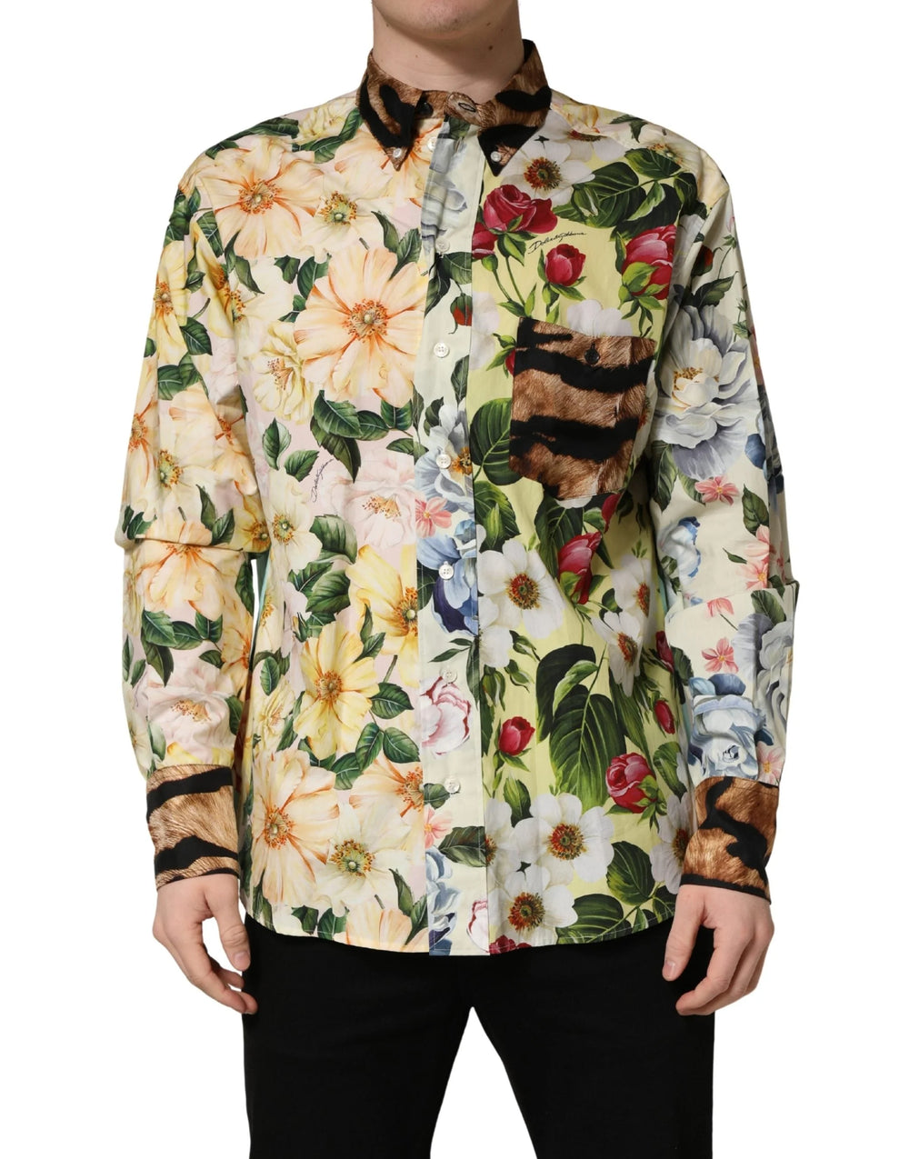 Dolce & Gabbana Camisa con Cuello Estampada Floral Multicolor y Animal