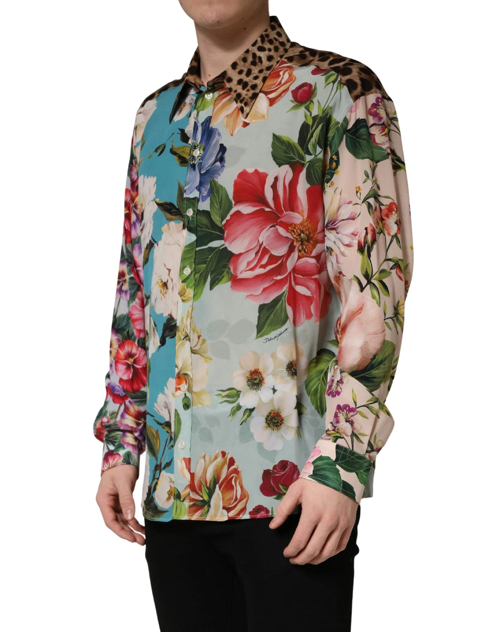Dolce & Gabbana Multicolor Floral Animal Print Collared Shirt