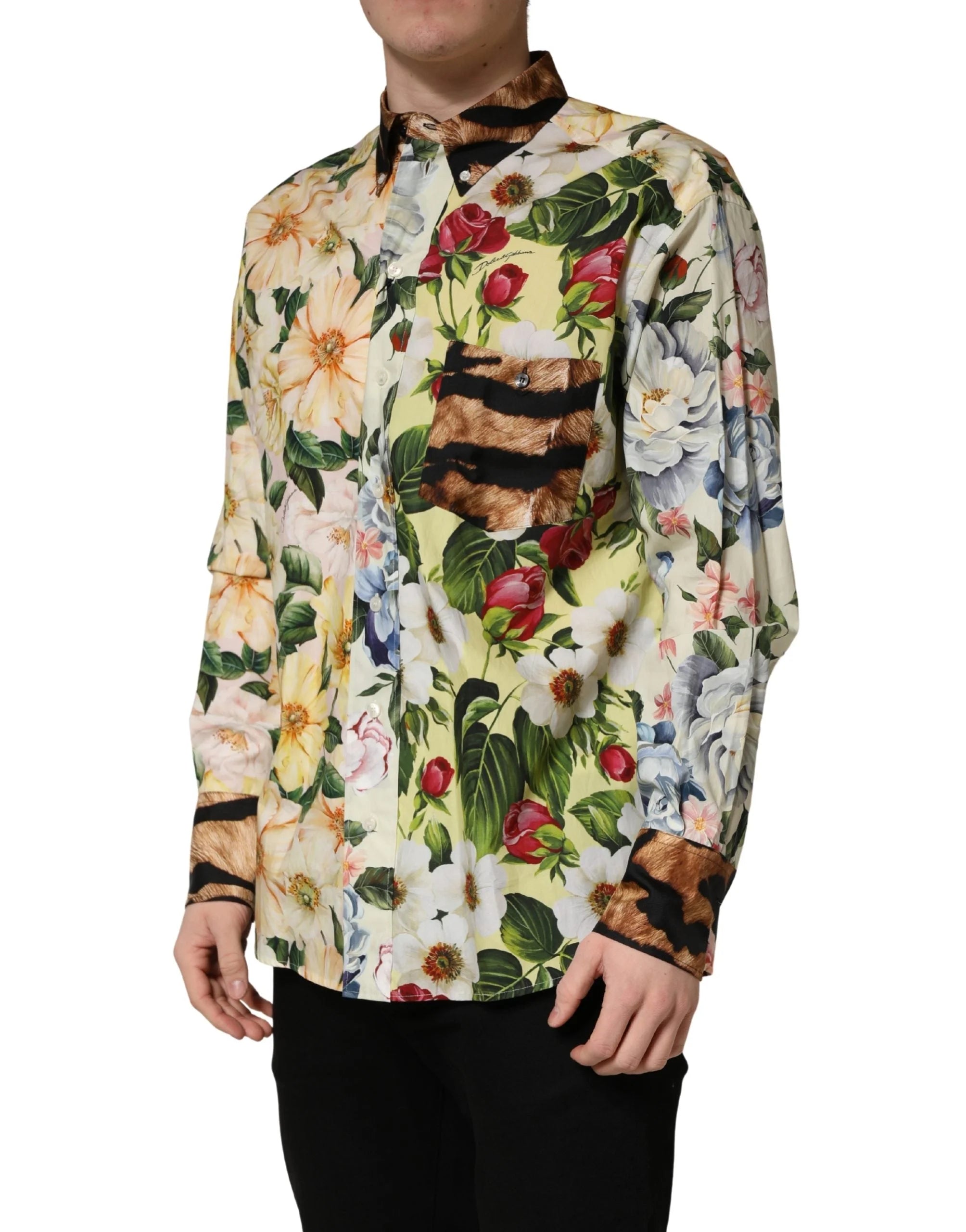 Dolce & Gabbana Camisa con Cuello Estampada Floral Multicolor y Animal