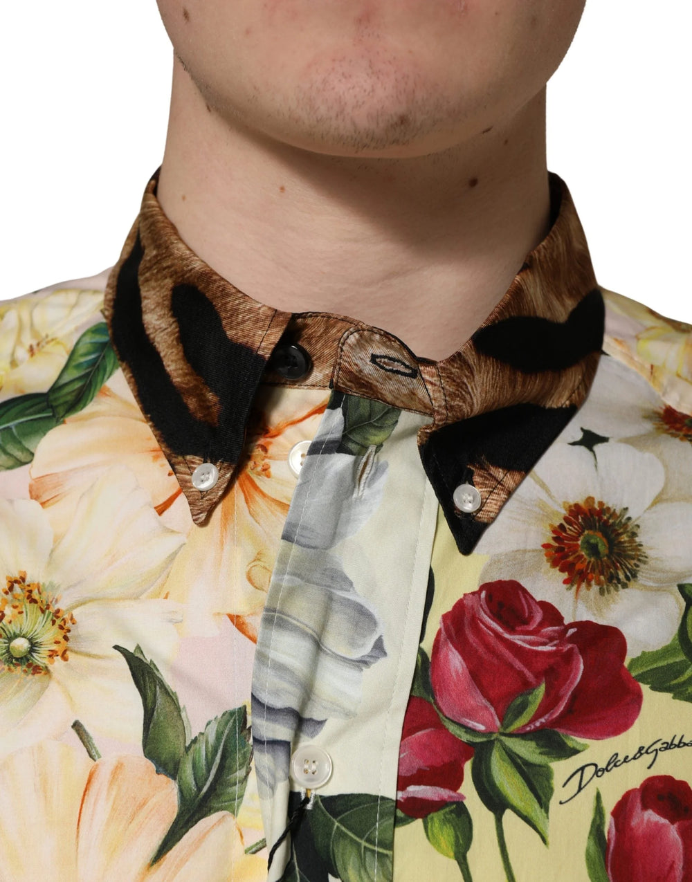 Dolce & Gabbana Camisa con Cuello Estampada Floral Multicolor y Animal