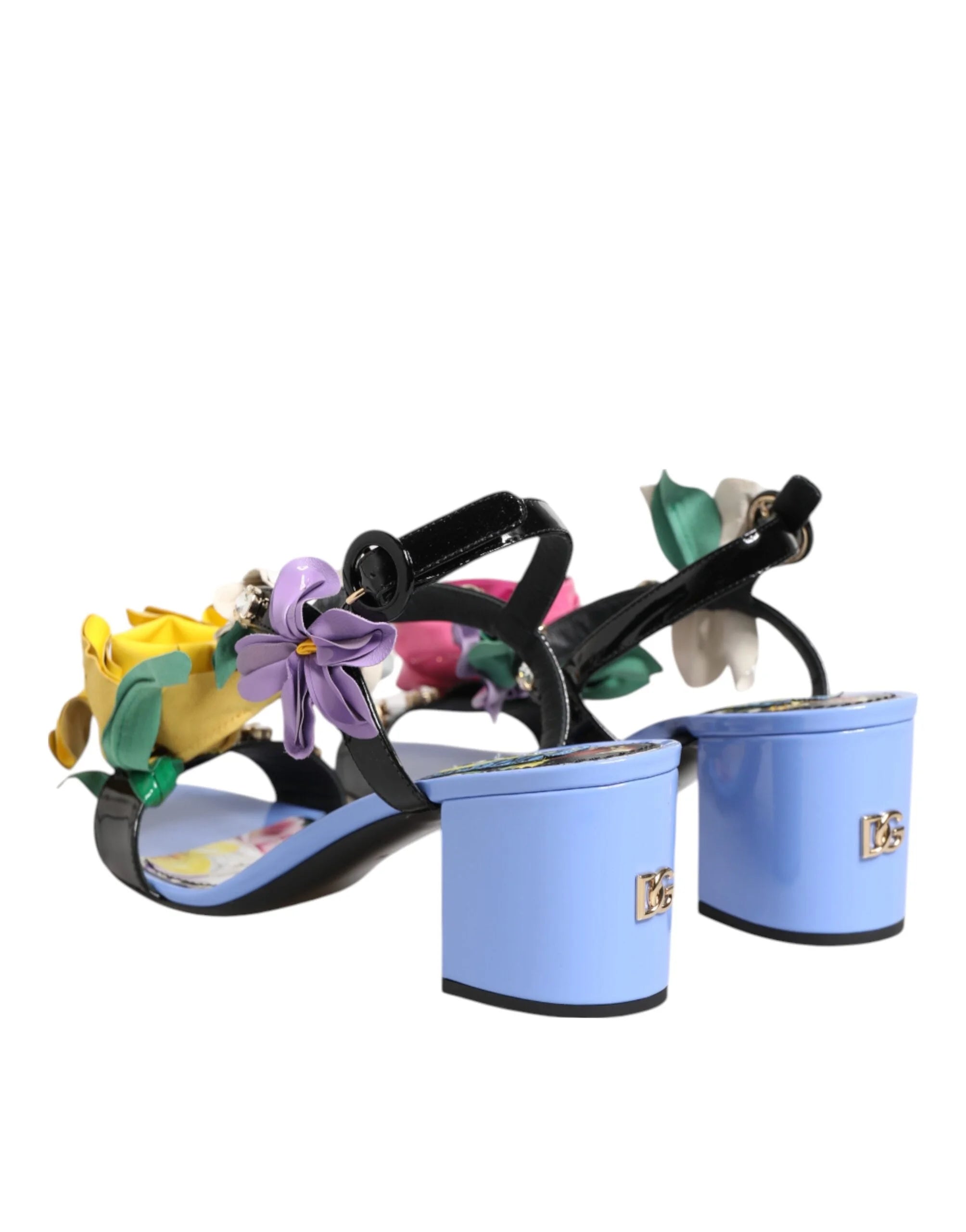 Dolce & Gabbana Multicolor Floral Appliqué Crystal Sandal Shoes - EU37/US6.5 - Sandals