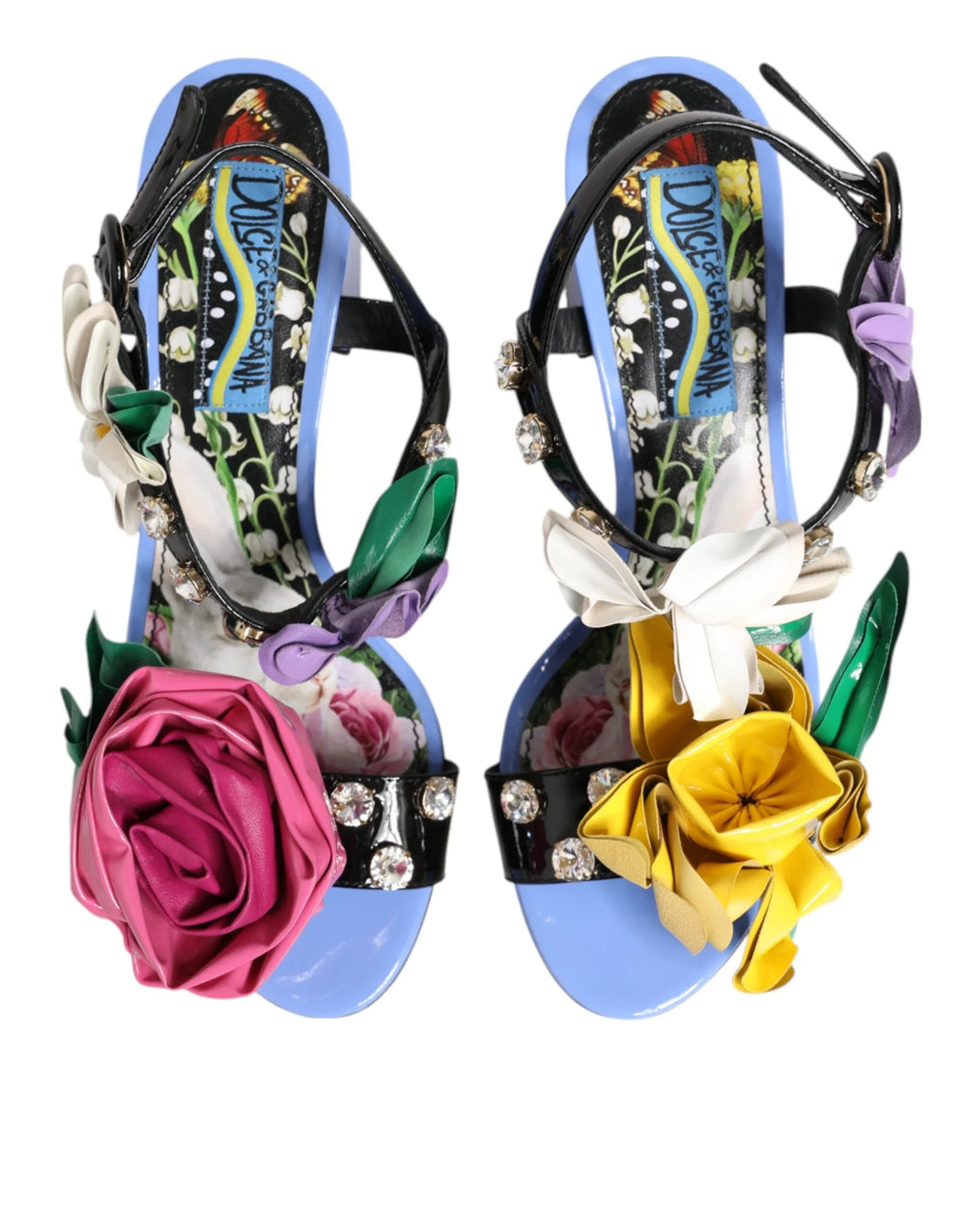 Dolce & Gabbana Multicolor Floral Appliqué Crystal Sandal Shoes - EU37/US6.5 - Sandals