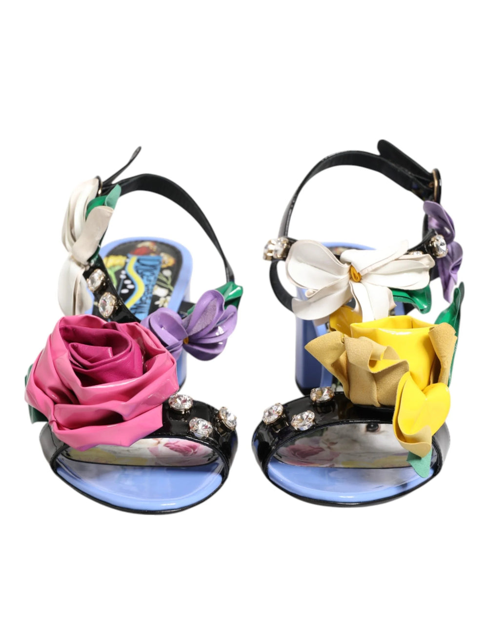 Dolce & Gabbana Multicolor Floral Appliqué Crystal Sandal Shoes - EU37/US6.5 - Sandals