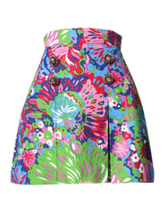 Dolce & Gabbana Multicolor Floral Buttoned High Waist Mini Shorts