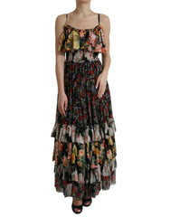 Dolce & Gabbana Multicolor Floral Chiffon Tiered Maxi Dress - IT40|S - Dresses