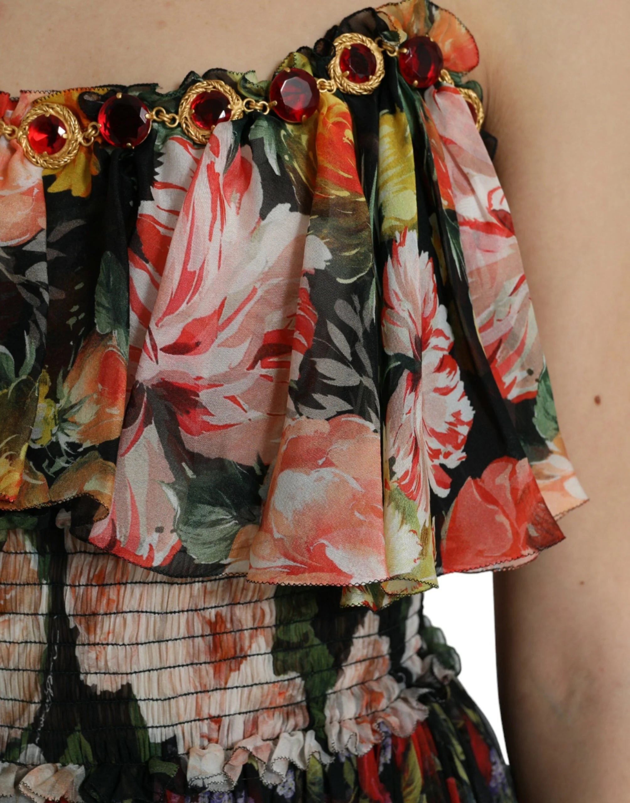 Dolce & Gabbana Multicolor Floral Chiffon Tiered Maxi Dress - IT40|S - Dresses