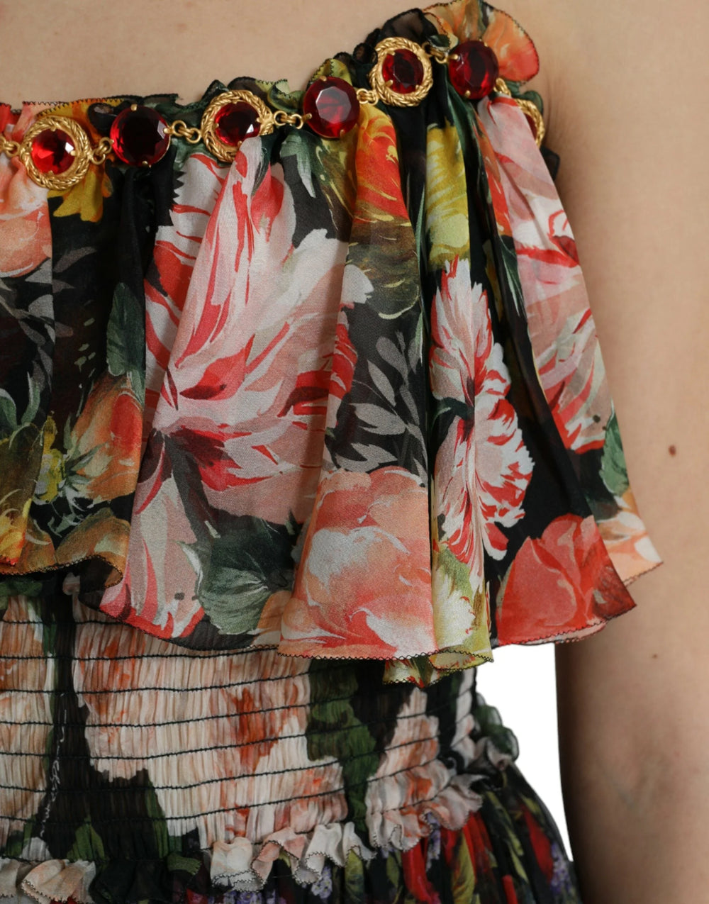 Dolce & Gabbana Multicolor Floral Chiffon Tiered Maxi Dress - IT40|S - Dresses