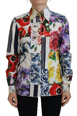 Dolce & Gabbana Multicolor Floral Cotton Collared Blouse Top - IT36|XXS - Blouses