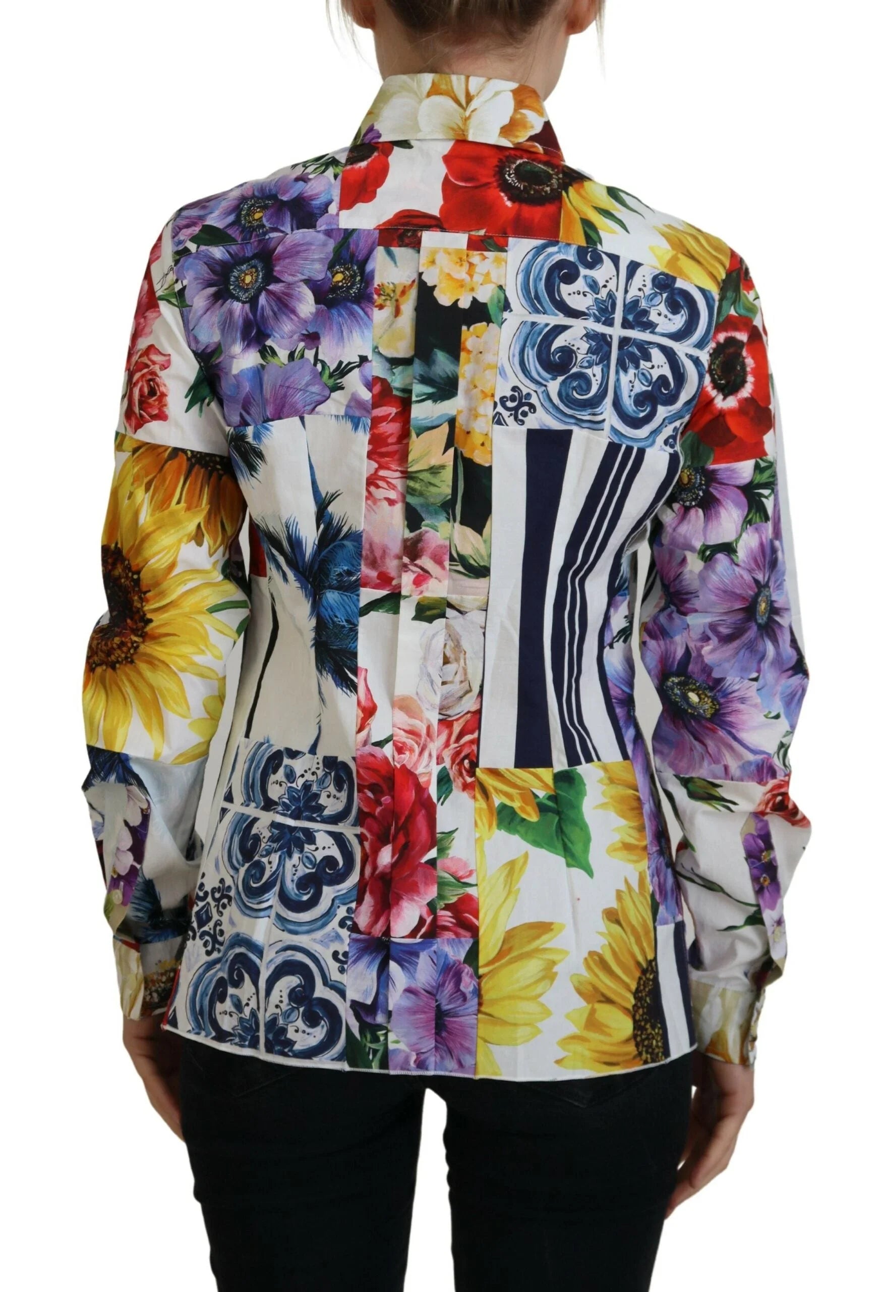 Dolce & Gabbana Multicolor Floral Cotton Collared Blouse Top - IT36|XXS - Blouses