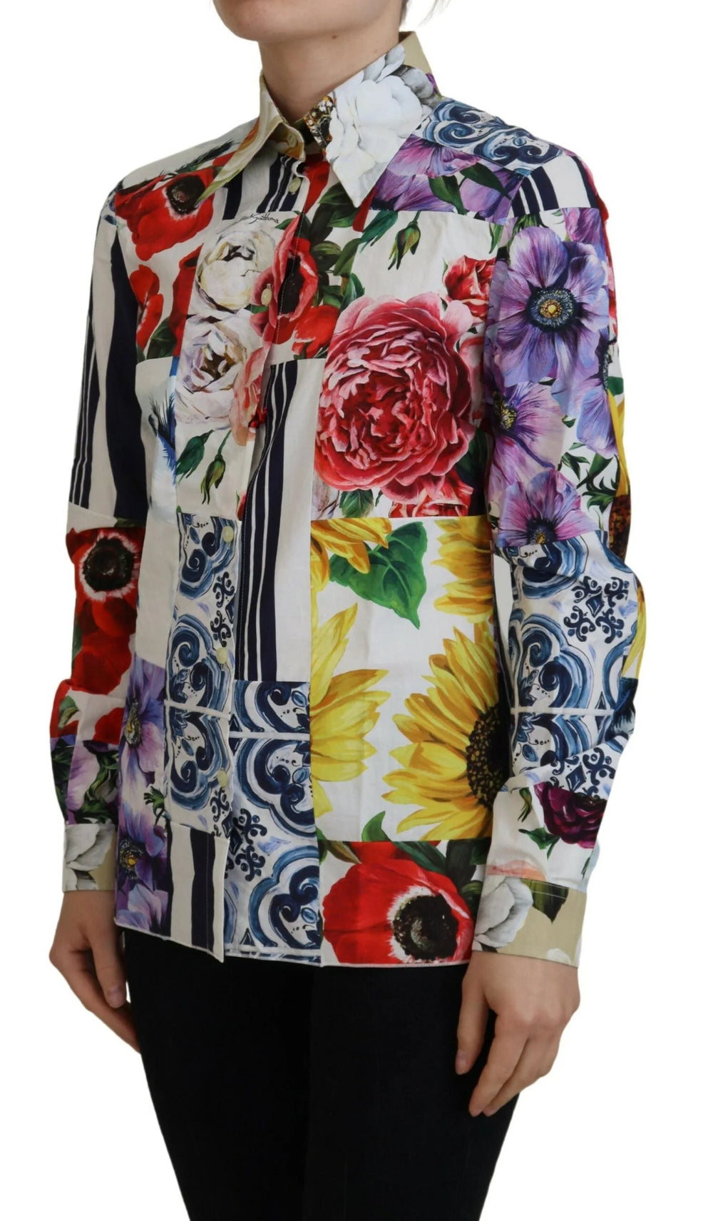 Dolce & Gabbana Multicolor Floral Cotton Collared Blouse Top - IT36|XXS - Blouses