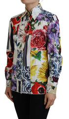 Dolce & Gabbana Multicolor Floral Cotton Collared Blouse Top - IT36|XXS - Blouses