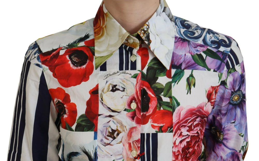 Dolce & Gabbana Multicolor Floral Cotton Collared Blouse Top - IT36|XXS - Blouses