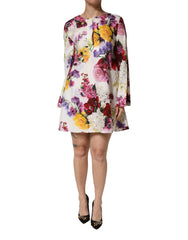 Dolce & Gabbana Multicolor Floral Cotton Longsleeves Midi Dress - IT40|S