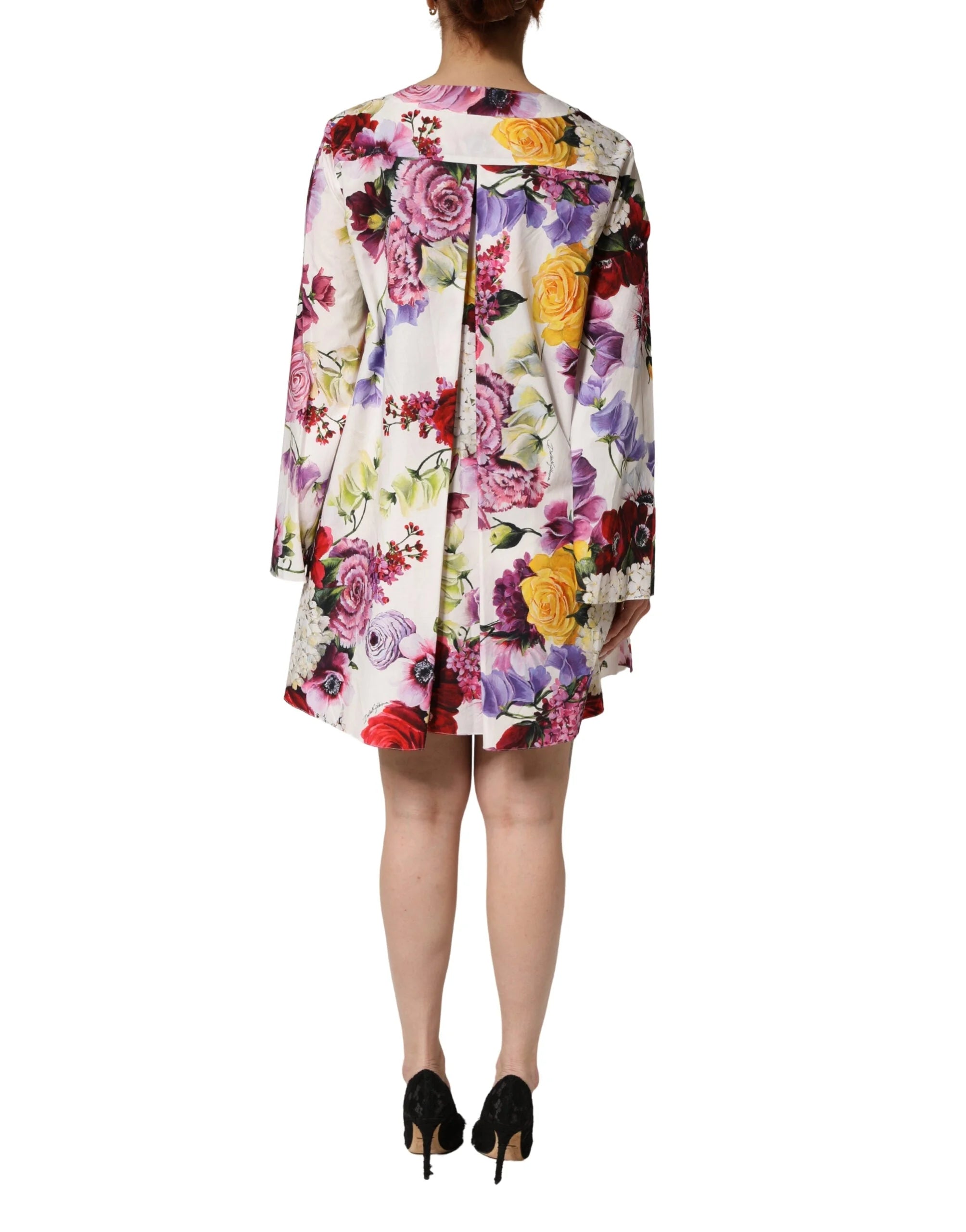 Dolce & Gabbana Multicolor Floral Cotton Longsleeves Midi Dress - IT40|S
