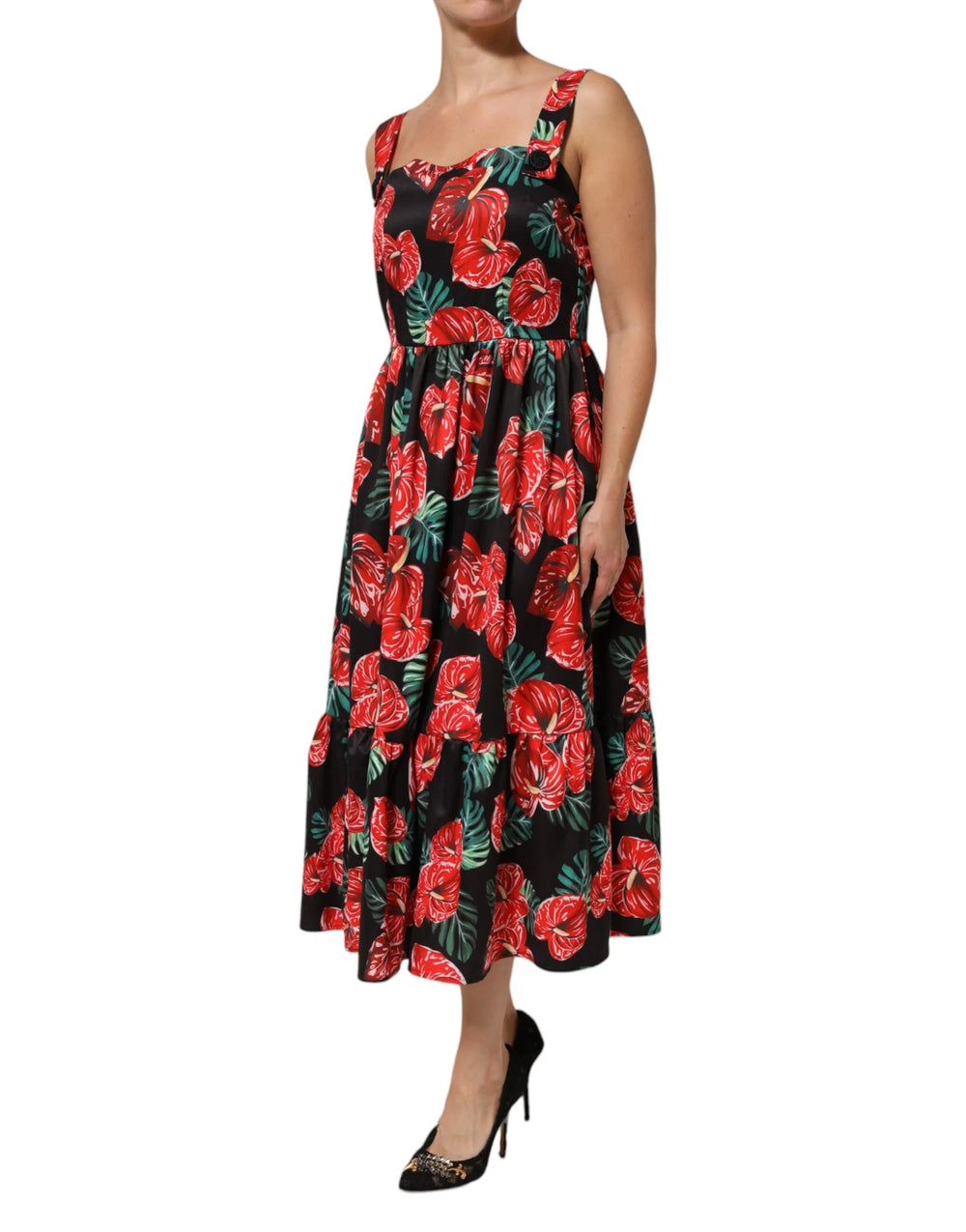 Dolce & Gabbana Multicolor Floral Cotton Poplin Midi Dress - IT44 | L - Dresses