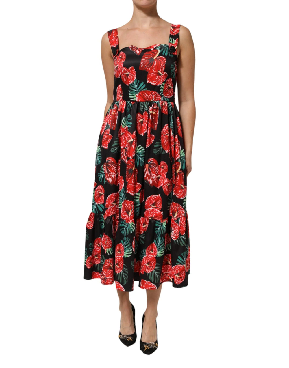 Dolce & Gabbana Multicolor Floral Cotton Poplin Midi Dress - IT44 | L - Dresses