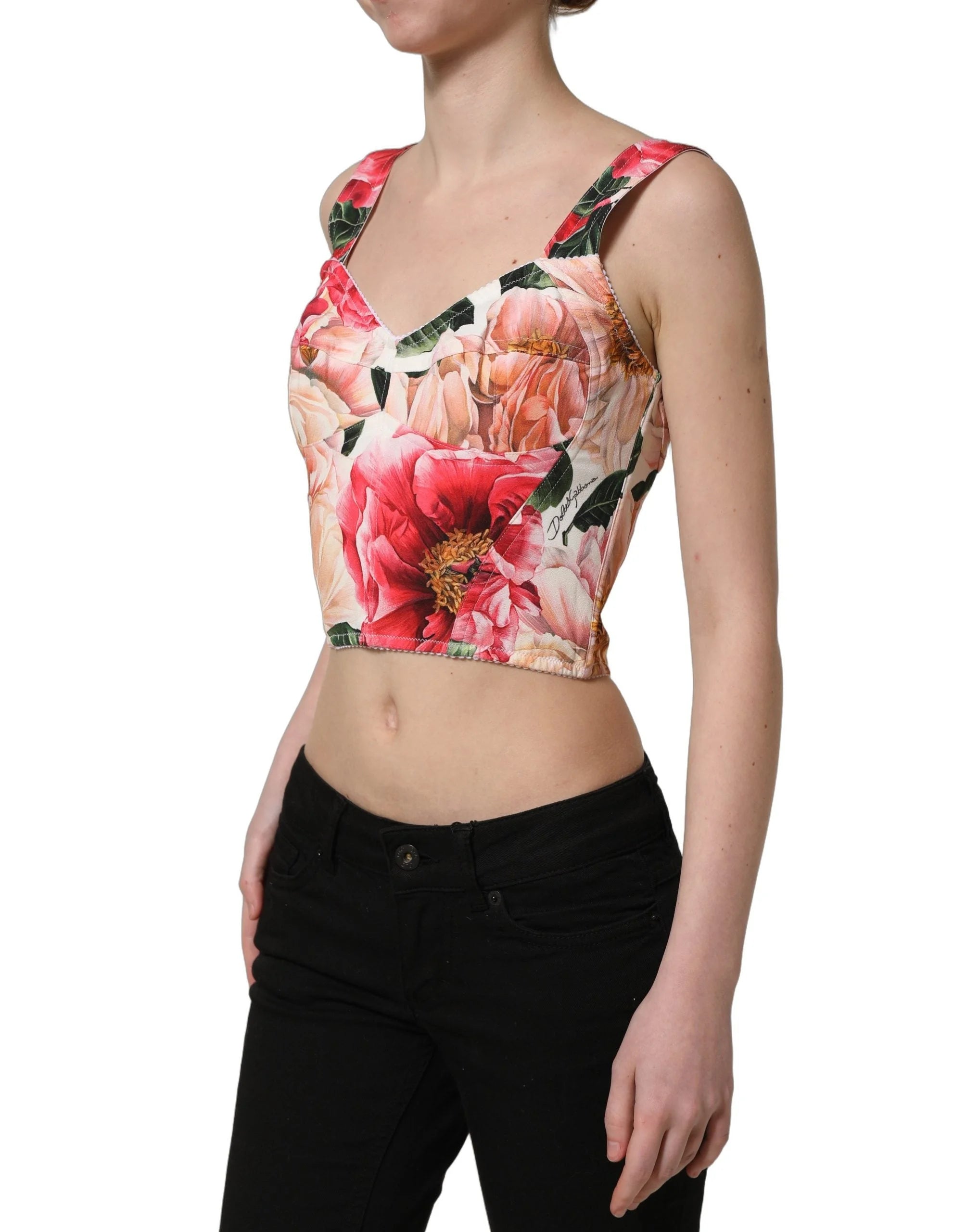 Dolce & Gabbana Top Tip Bustier Cropped Multicolor cu Imprimeu Floral - IT36|XXS