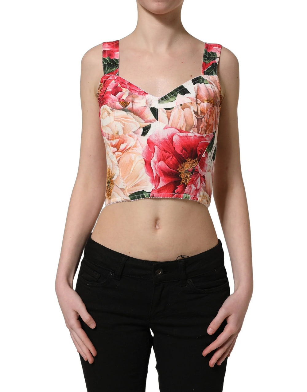 Dolce & Gabbana Top Tip Bustier Cropped Multicolor cu Imprimeu Floral - IT36|XXS