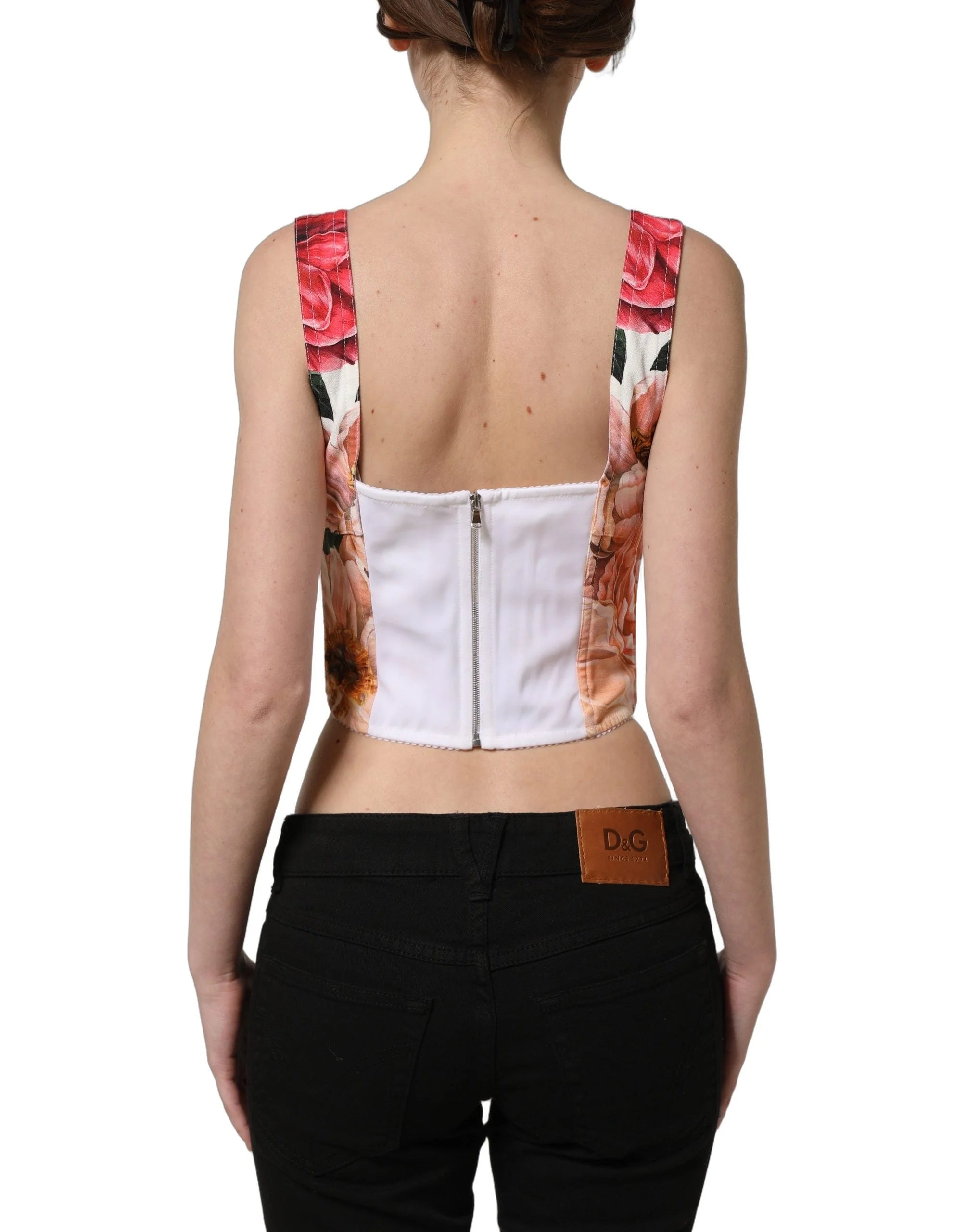 Dolce & Gabbana Top Tip Bustier Cropped Multicolor cu Imprimeu Floral - IT36|XXS