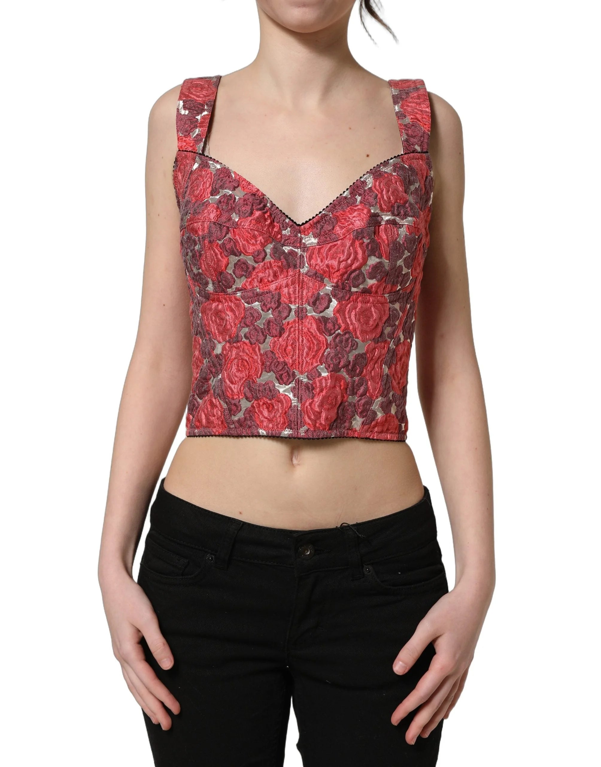 Dolce & Gabbana Multicolor Floral Cropped Bustier Tank Top - IT40|S
