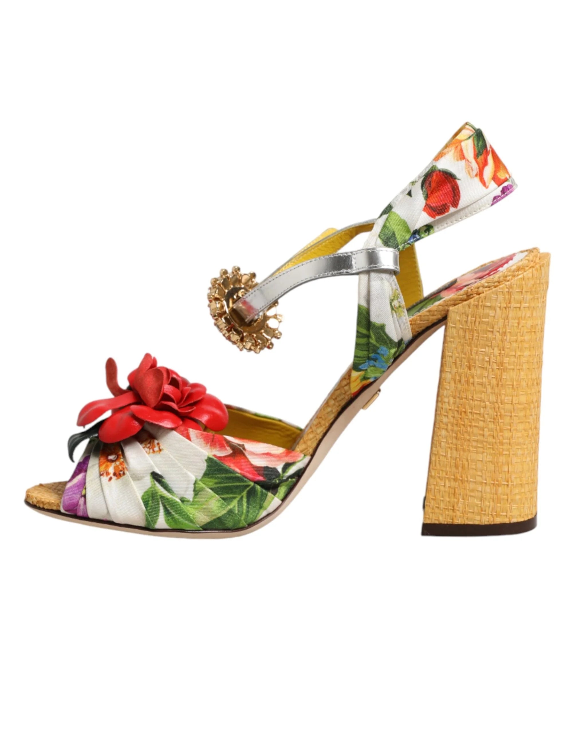 Dolce & Gabbana Multicolor Floral Crystal Embellished Sandals Shoes - Sandals