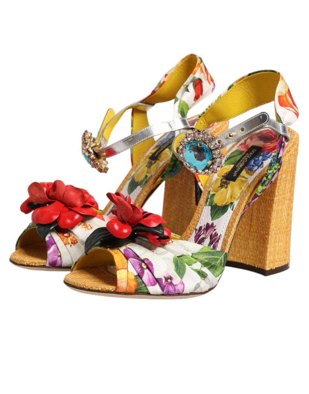 Dolce & Gabbana Multicolor Floral Crystal Embellished Sandals Shoes - Sandals