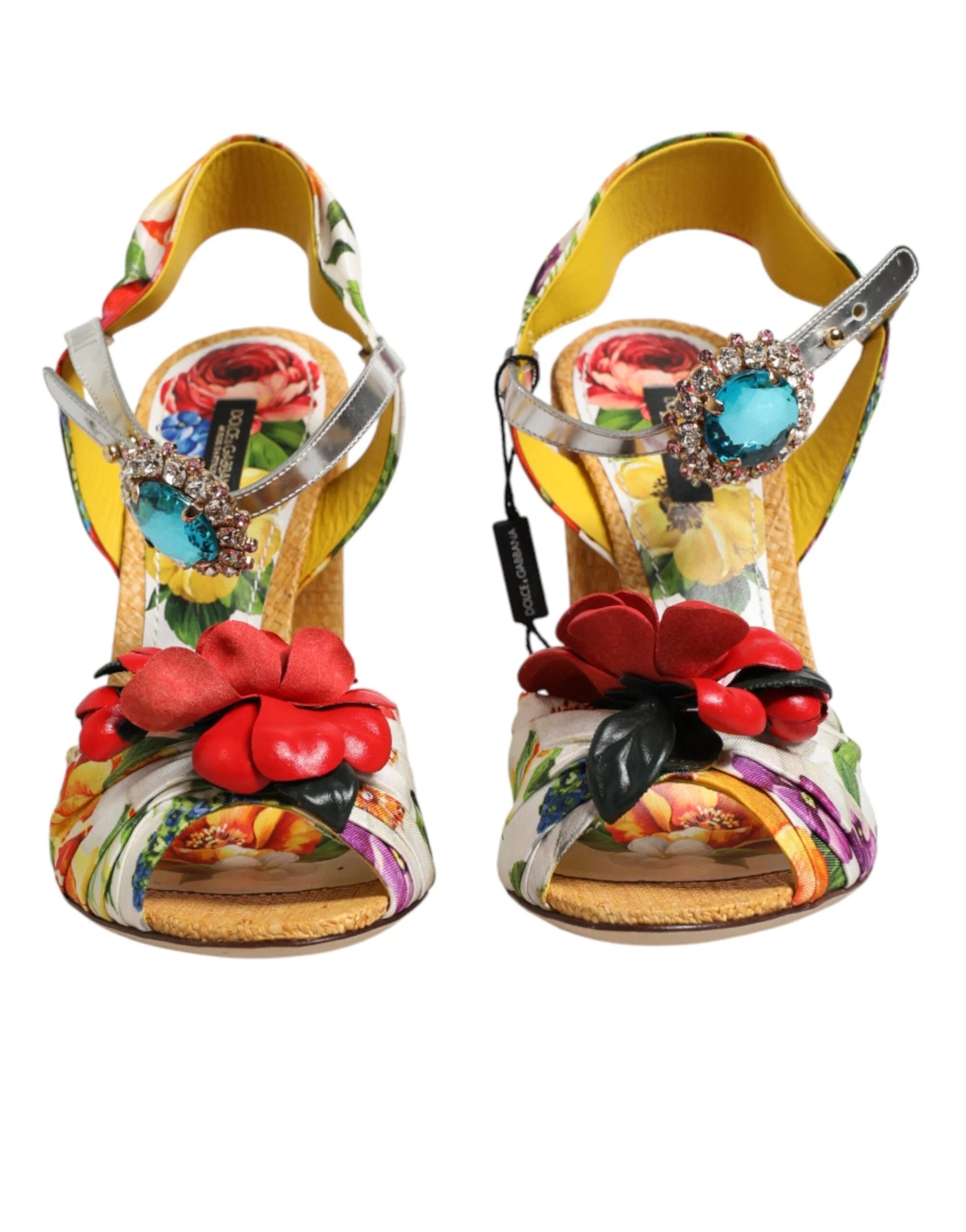 Dolce & Gabbana Multicolor Floral Crystal Embellished Sandals Shoes - Sandals