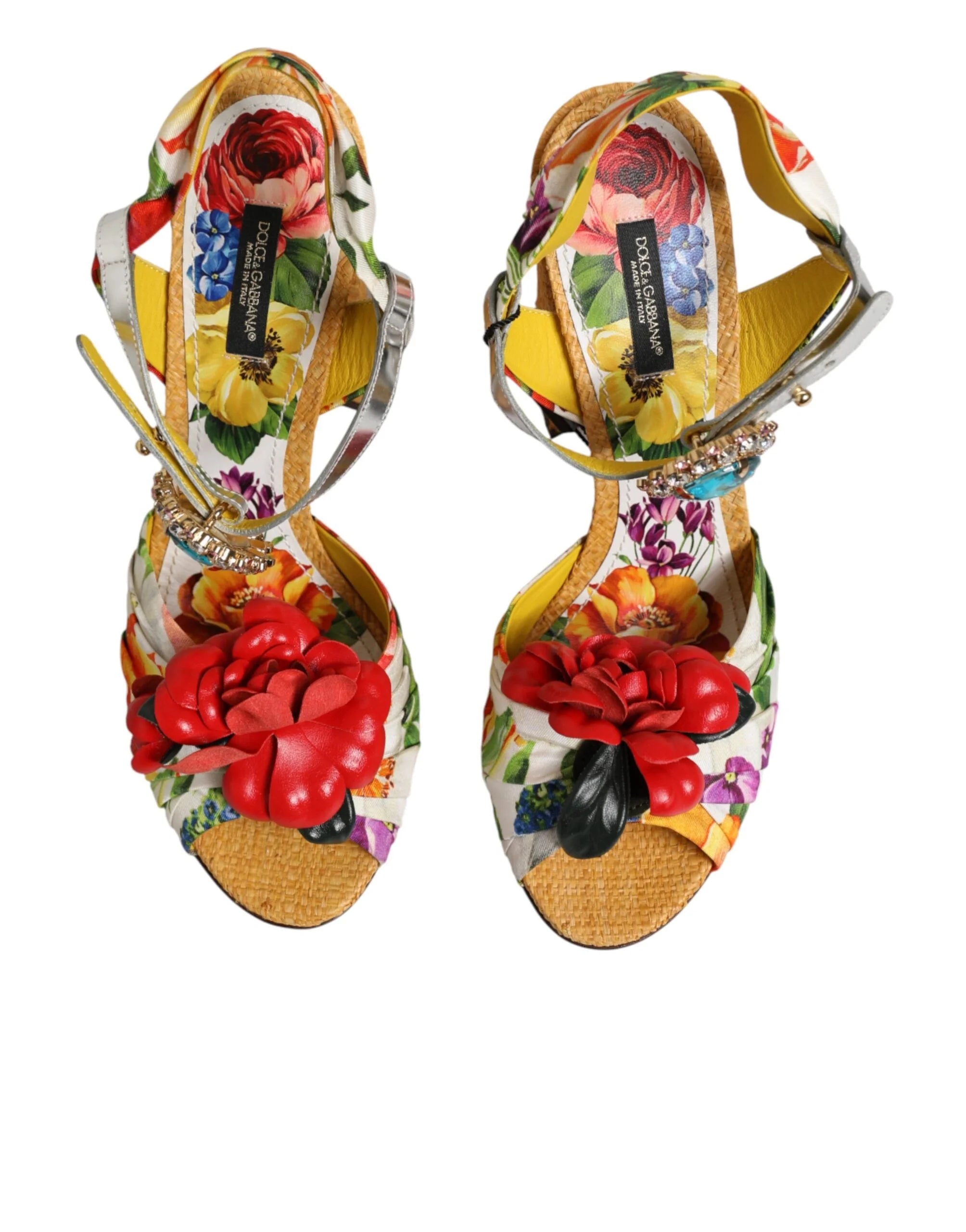 Dolce & Gabbana Multicolor Floral Crystal Embellished Sandals Shoes - Sandals
