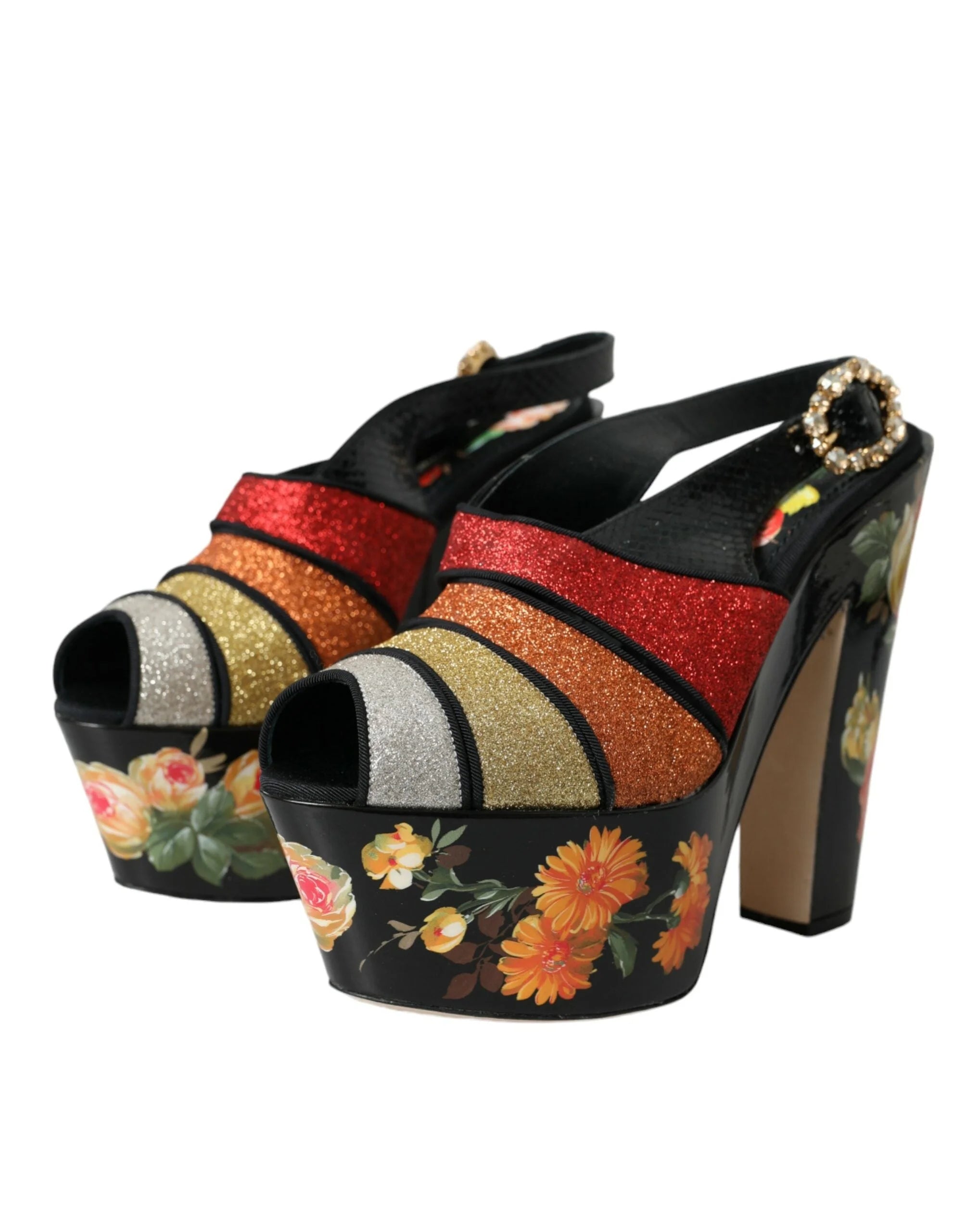 Dolce & Gabbana Multicolor Floral Crystal Platform Sandals Shoes - EU39/US8.5 - Sandals