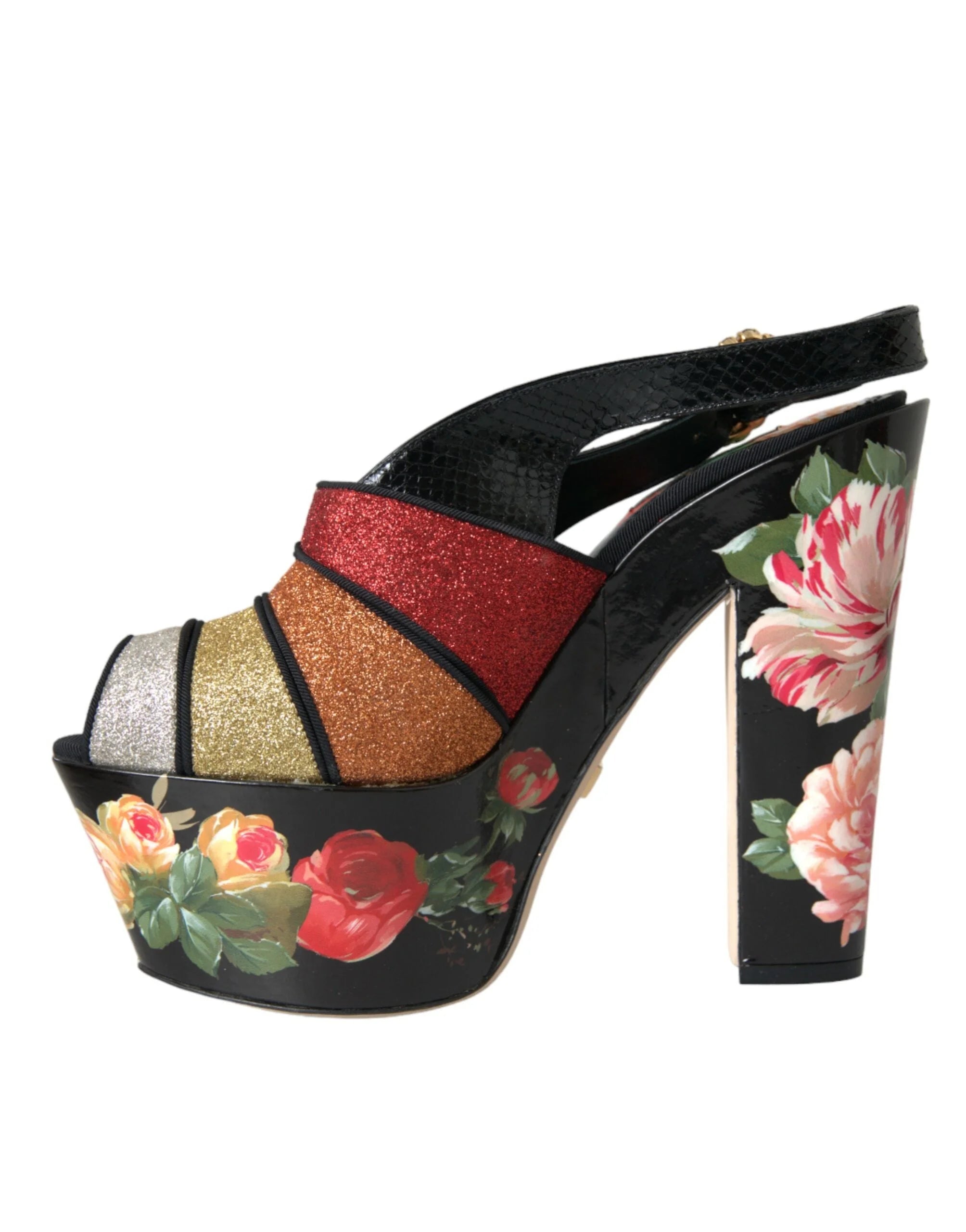 Dolce & Gabbana Multicolor Floral Crystal Platform Sandals Shoes - EU39/US8.5 - Sandals