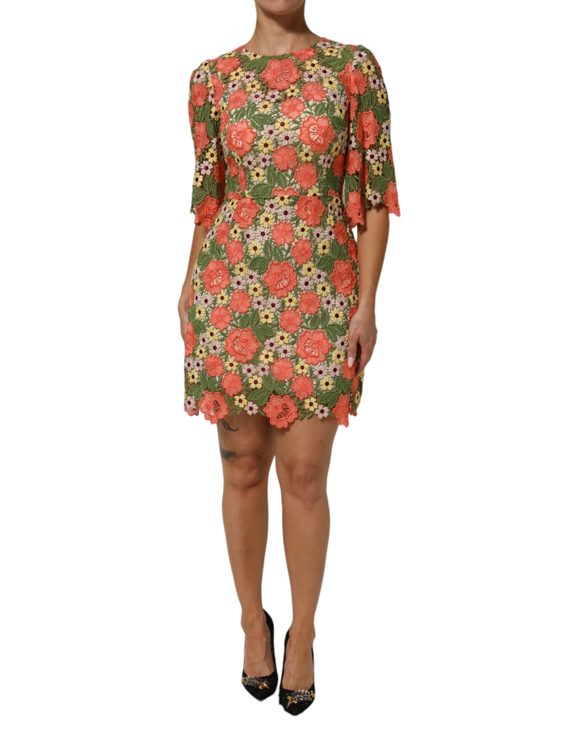 Dolce & Gabbana Multicolor Floral Embroidery Aline Mini Dress - IT40|S