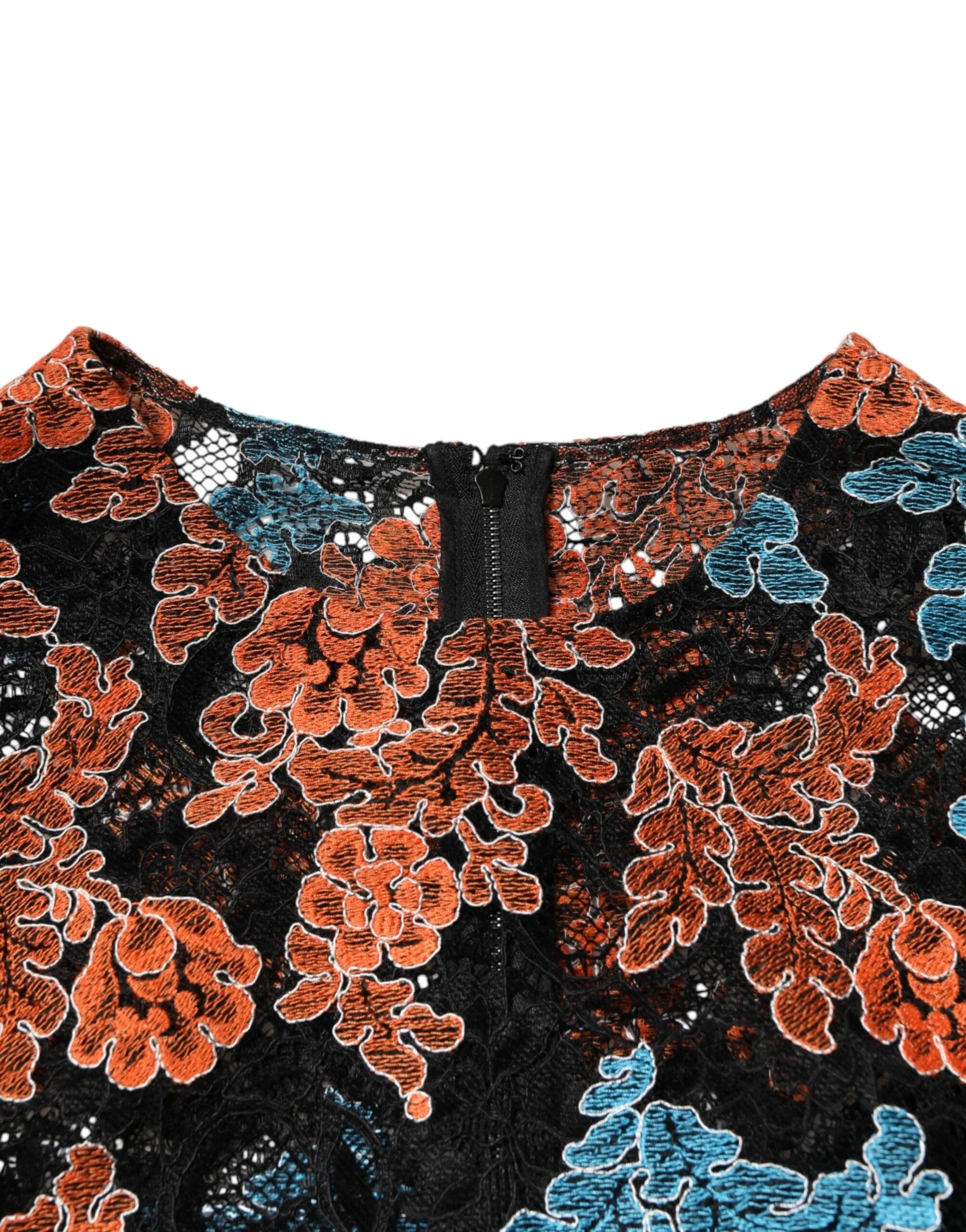 Dolce & Gabbana Multicolor Floral Embroidery Shift Mini Dress - IT44 | L - Dresses