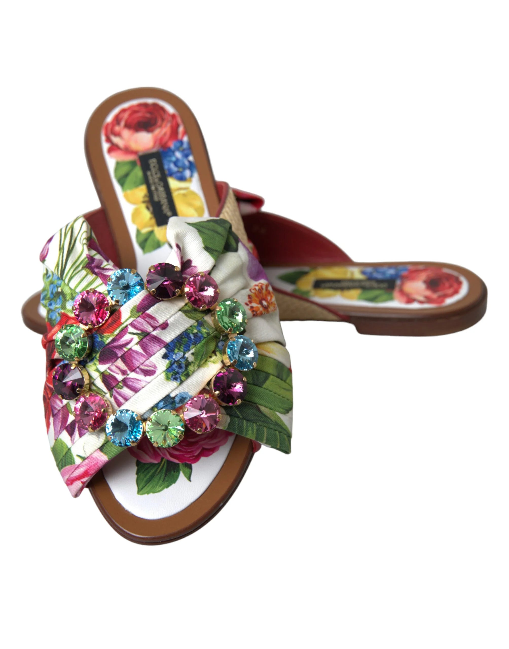 Dolce & Gabbana Multicolor Floral Flats Crystal Sandals Shoes - EU35.5/US5 - Sandals