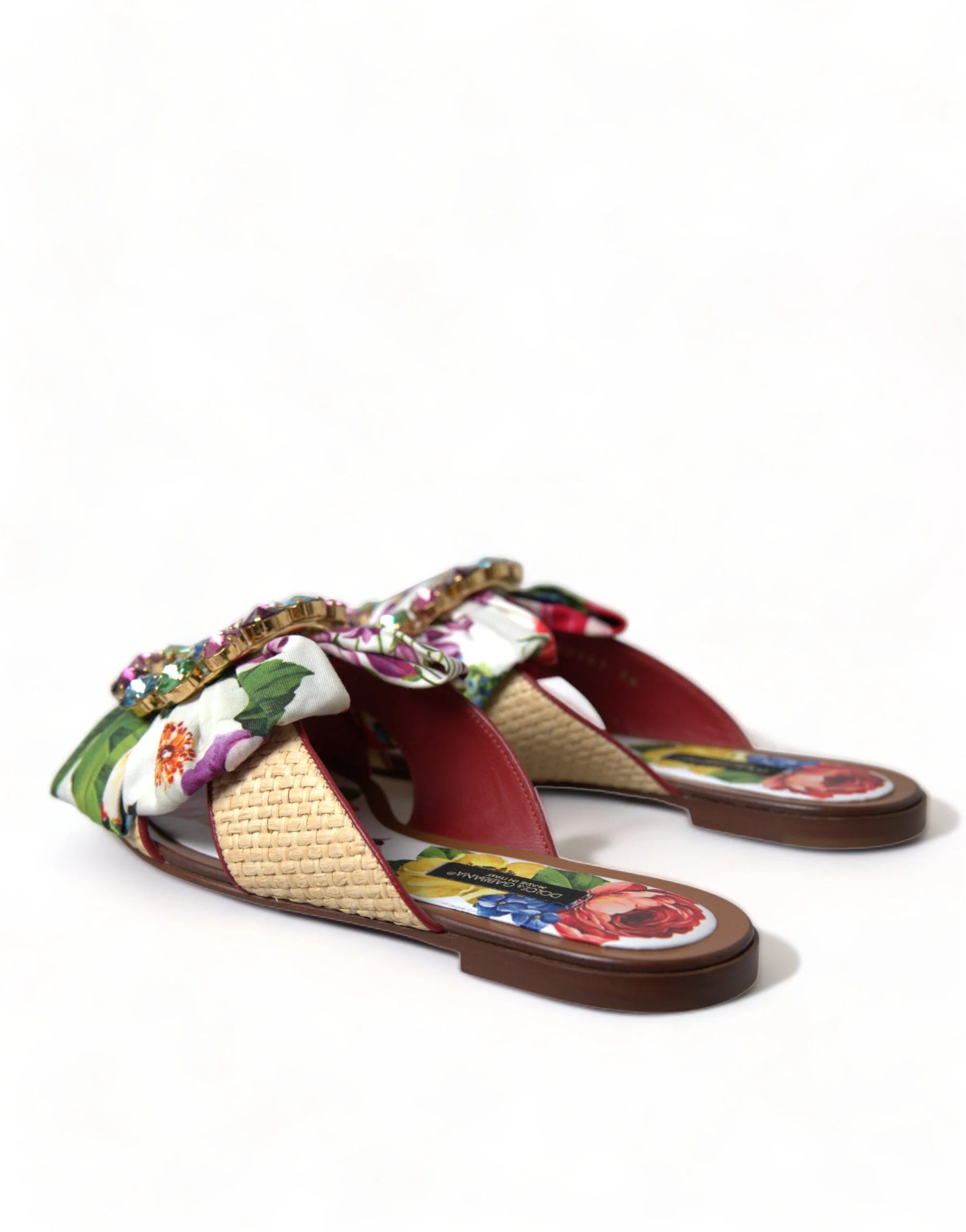 Dolce & Gabbana Multicolor Floral Flats Crystal Sandals Shoes - EU35/US4.5