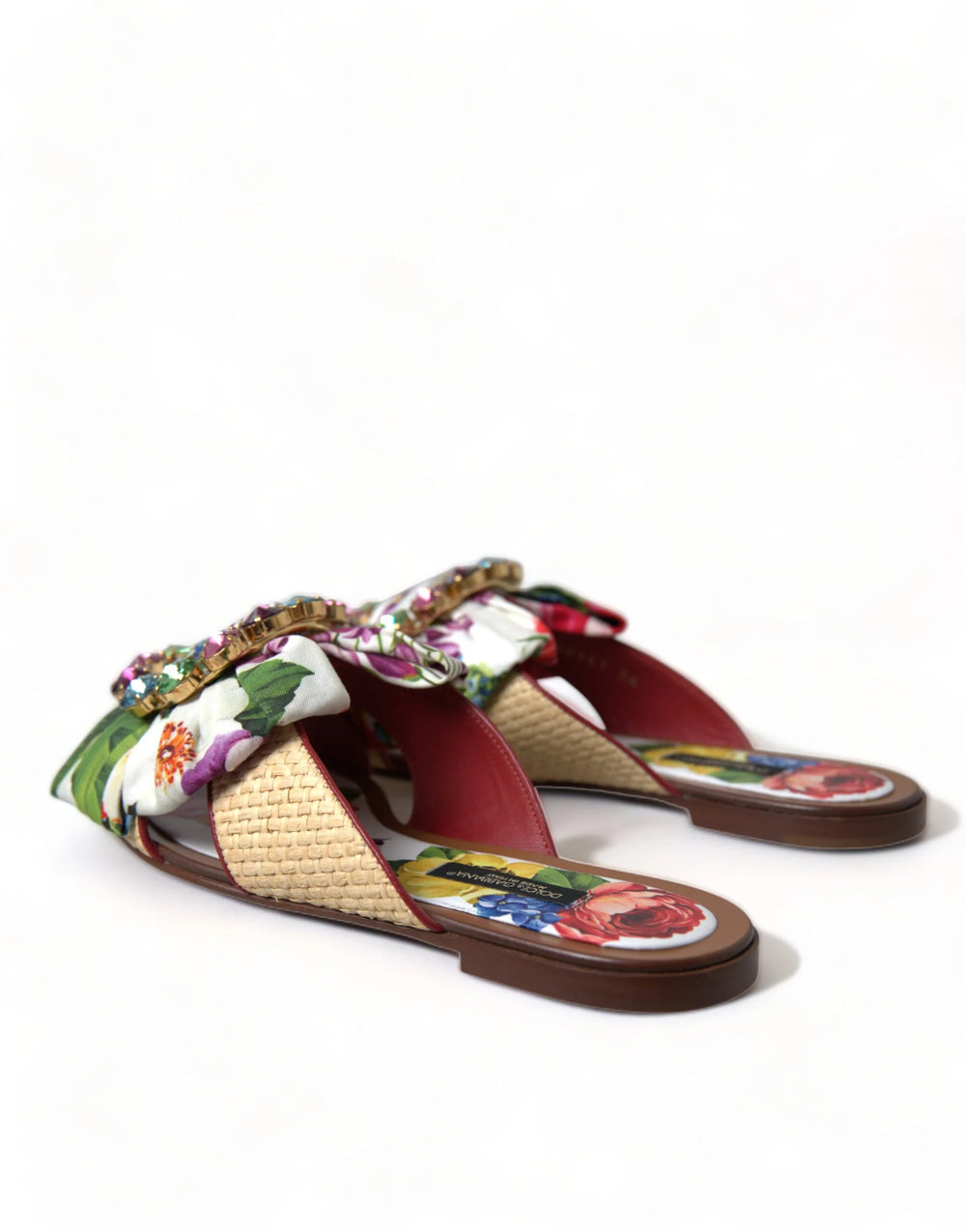 Dolce & Gabbana Multicolor Floral Flats Crystal Sandals Shoes - EU35/US4.5