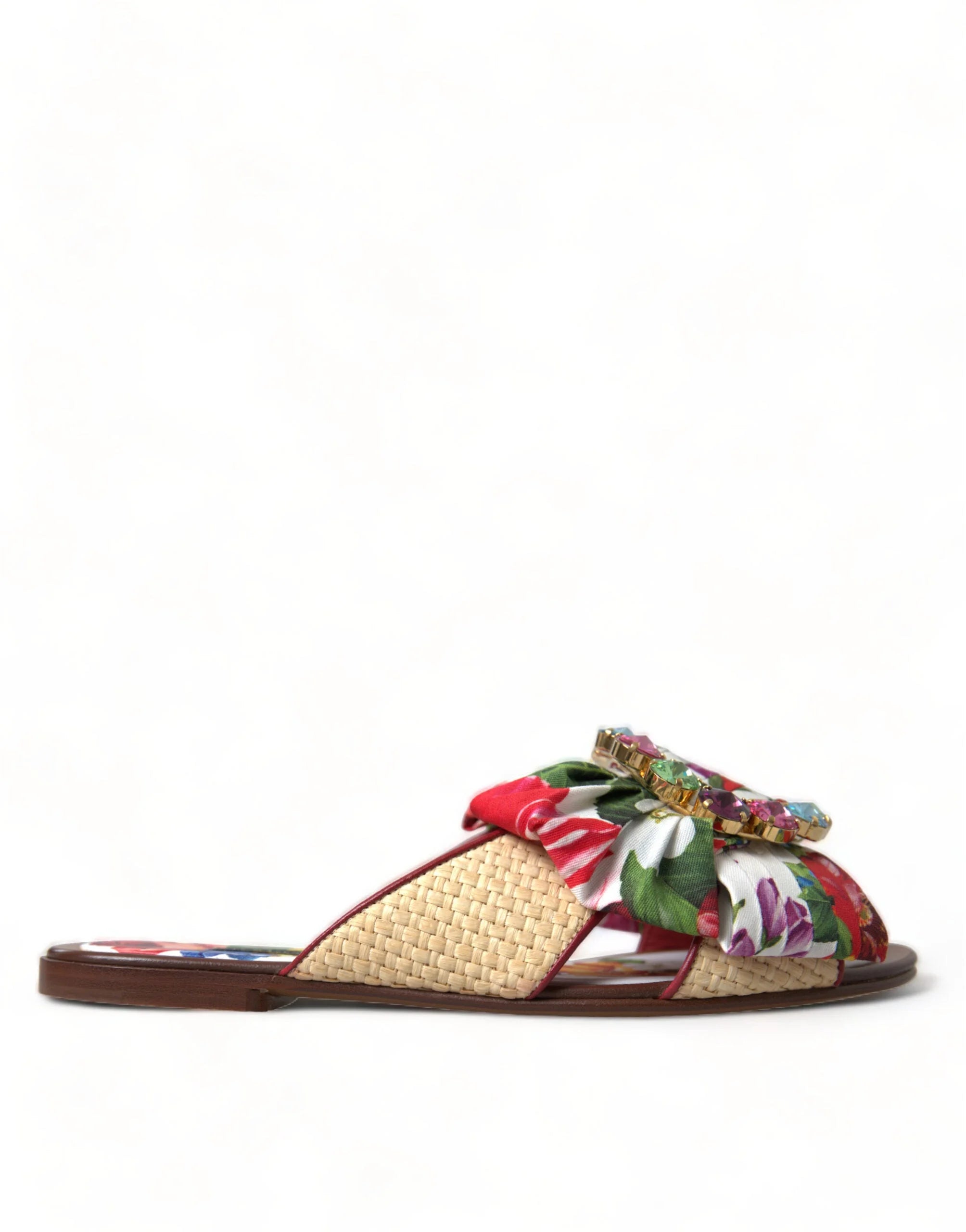 Dolce & Gabbana Multicolor Floral Flats Crystal Sandals Shoes - EU35/US4.5