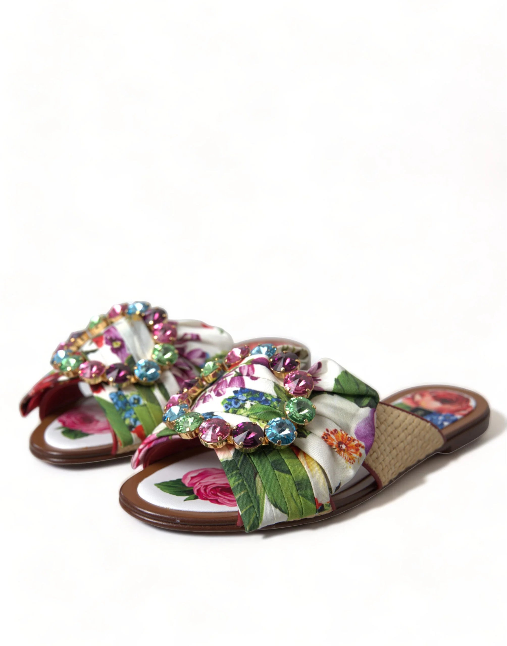 Dolce & Gabbana Multicolor Floral Flats Crystal Sandals Shoes - EU35/US4.5